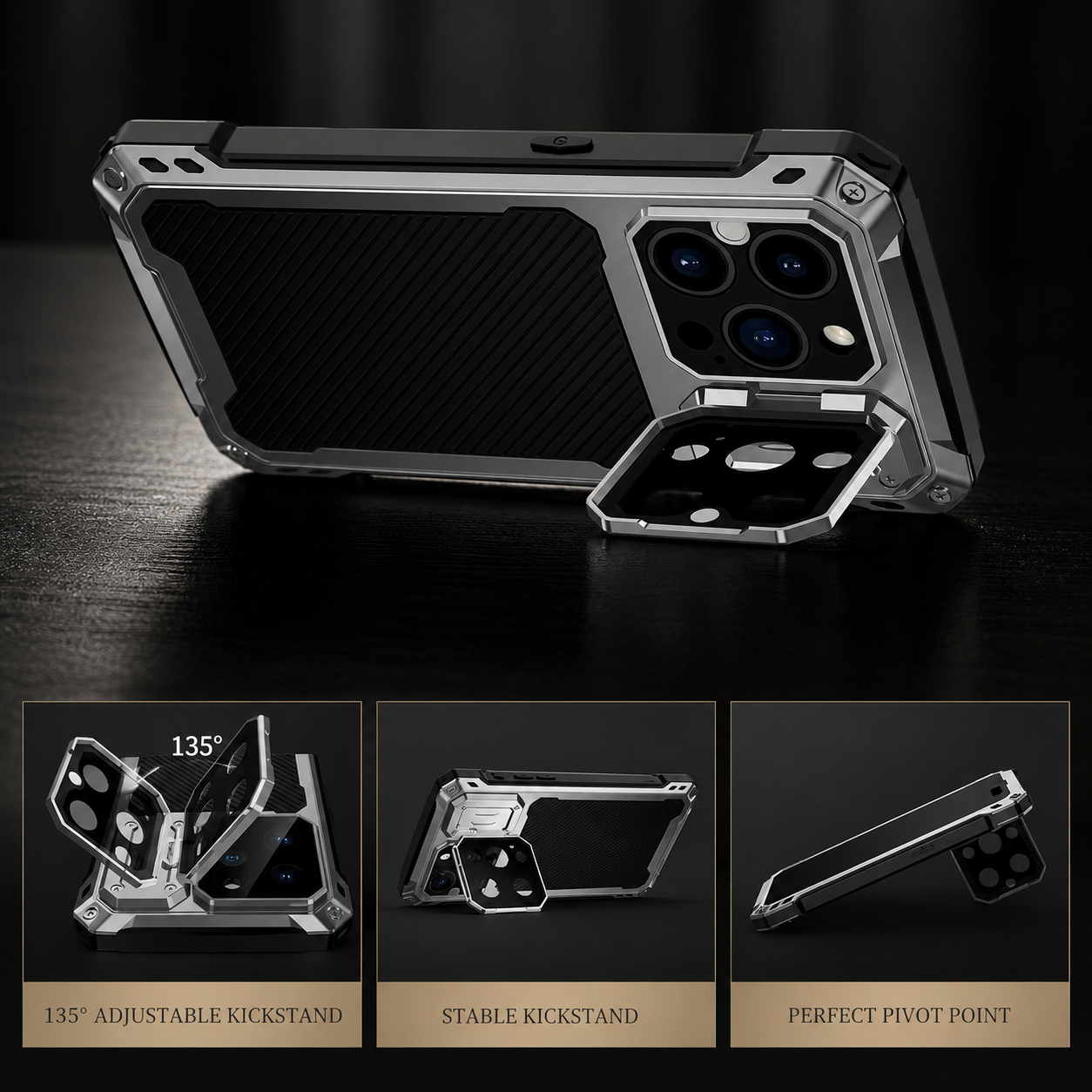 Premium iPhone Case Protective Cover Built In Screen Protector Sliding Camera Guard Shockproof Military Grade Kickstand Non Slip Full Coverage