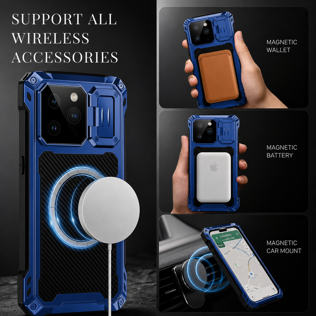 Premium iPhone Case Protective Cover Built In Screen Protector Sliding Camera Guard Shockproof Military Grade Kickstand Non Slip Full Coverage