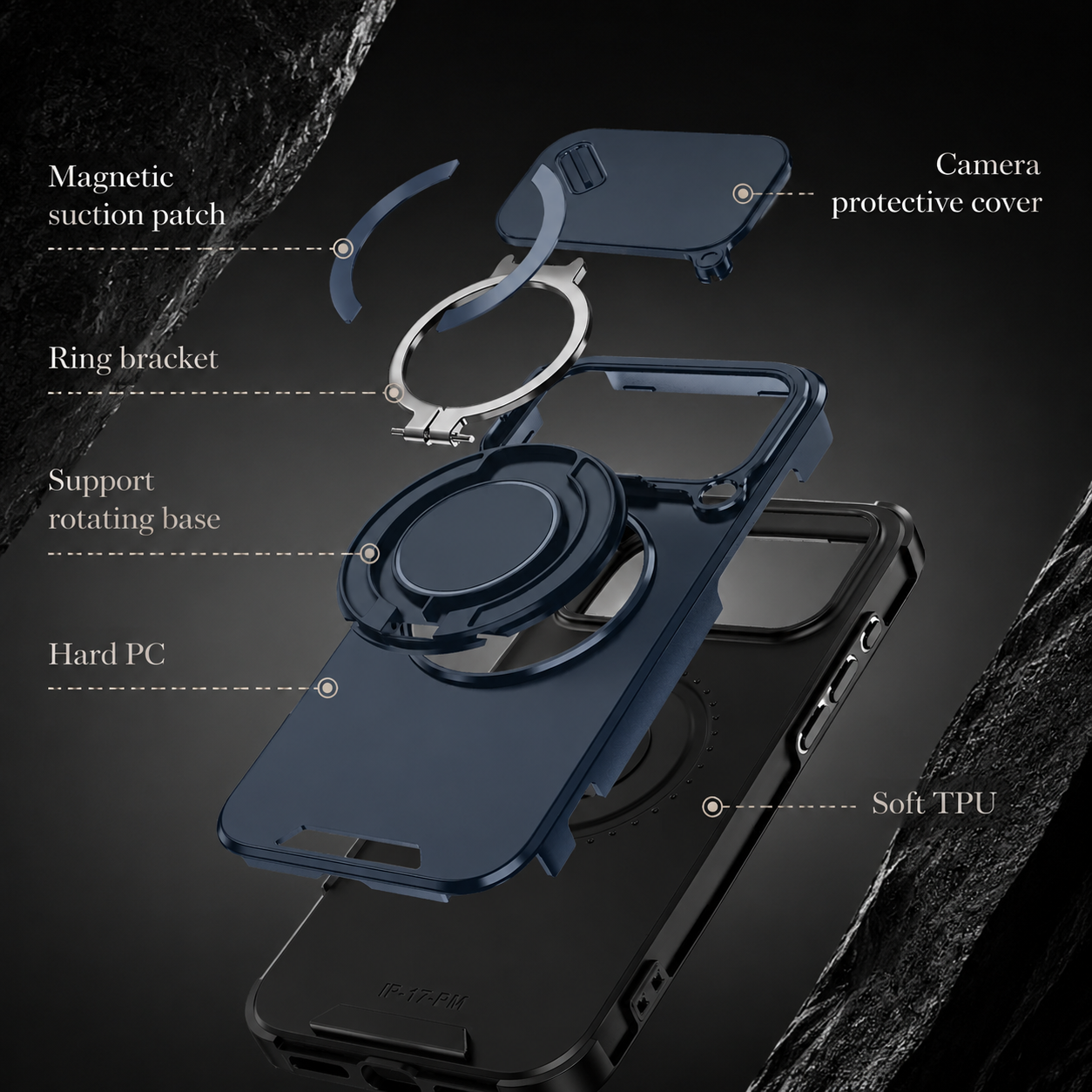 Premium iPhone Case Protective Cover Camera Lens Protection Shockproof Rugged Armor Magnetic Bracket Stand Anti Fingerprint Anti Scratch Full Coverage