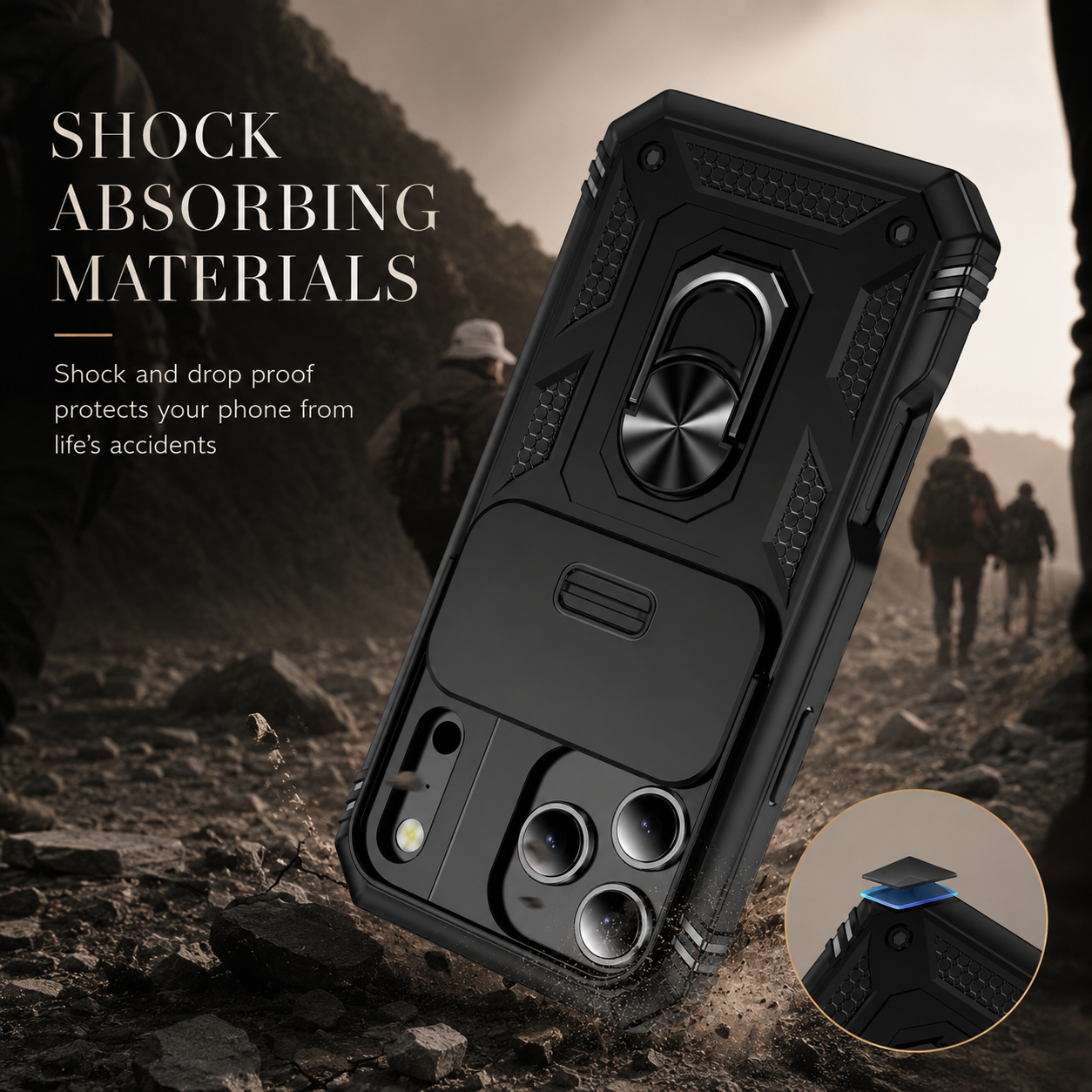 Premium iPhone Case Protective Cover Camera Lens Protection Shockproof Sliding Camera Cover 360 Rotating Kickstand Heavy Duty Anti Scratch Full Coverage