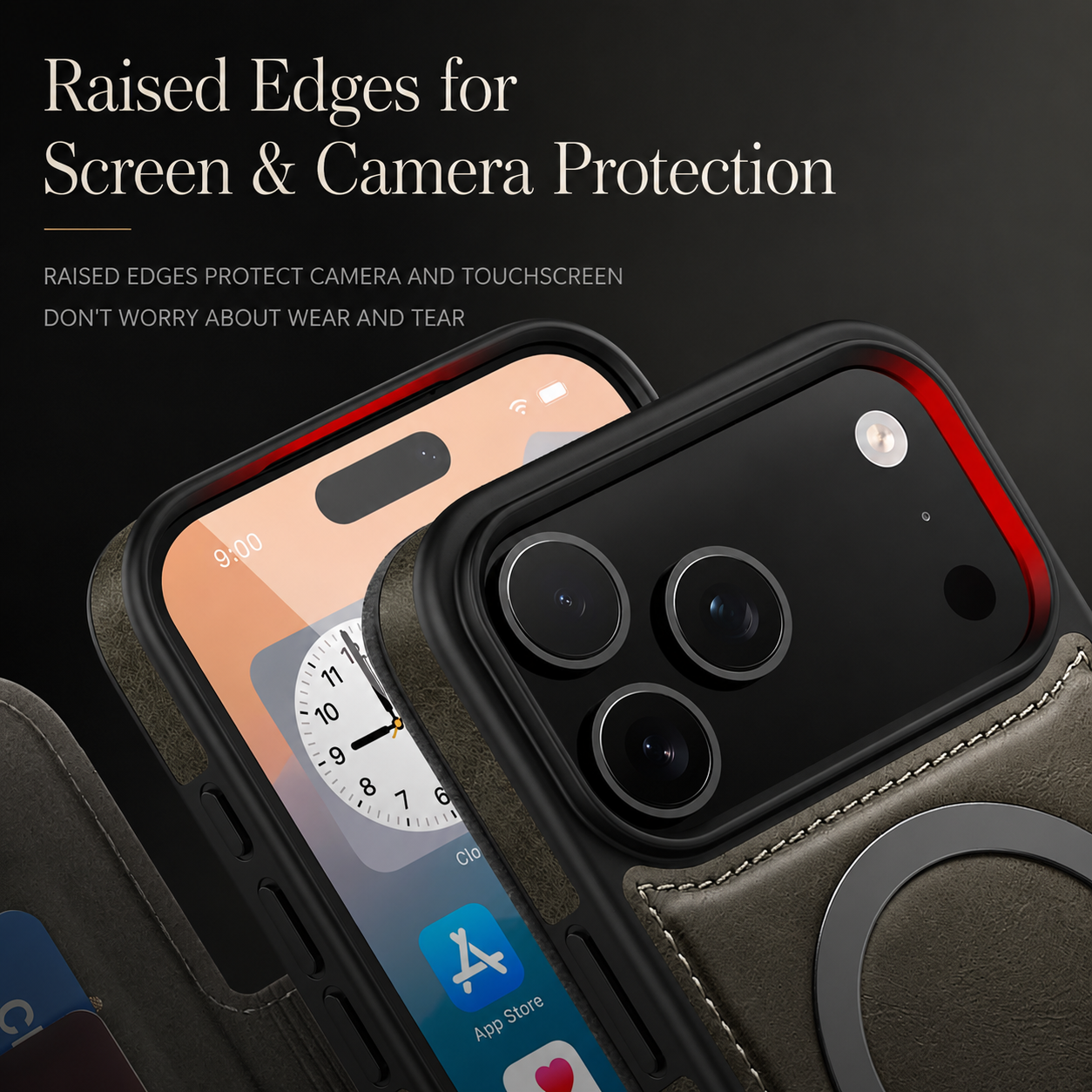 Premium iPhone Case RFID Blocking Leather Wallet Cover MagSafe Compatible Kickstand Card Holder Shockproof Protective Flip Case Wireless Charging