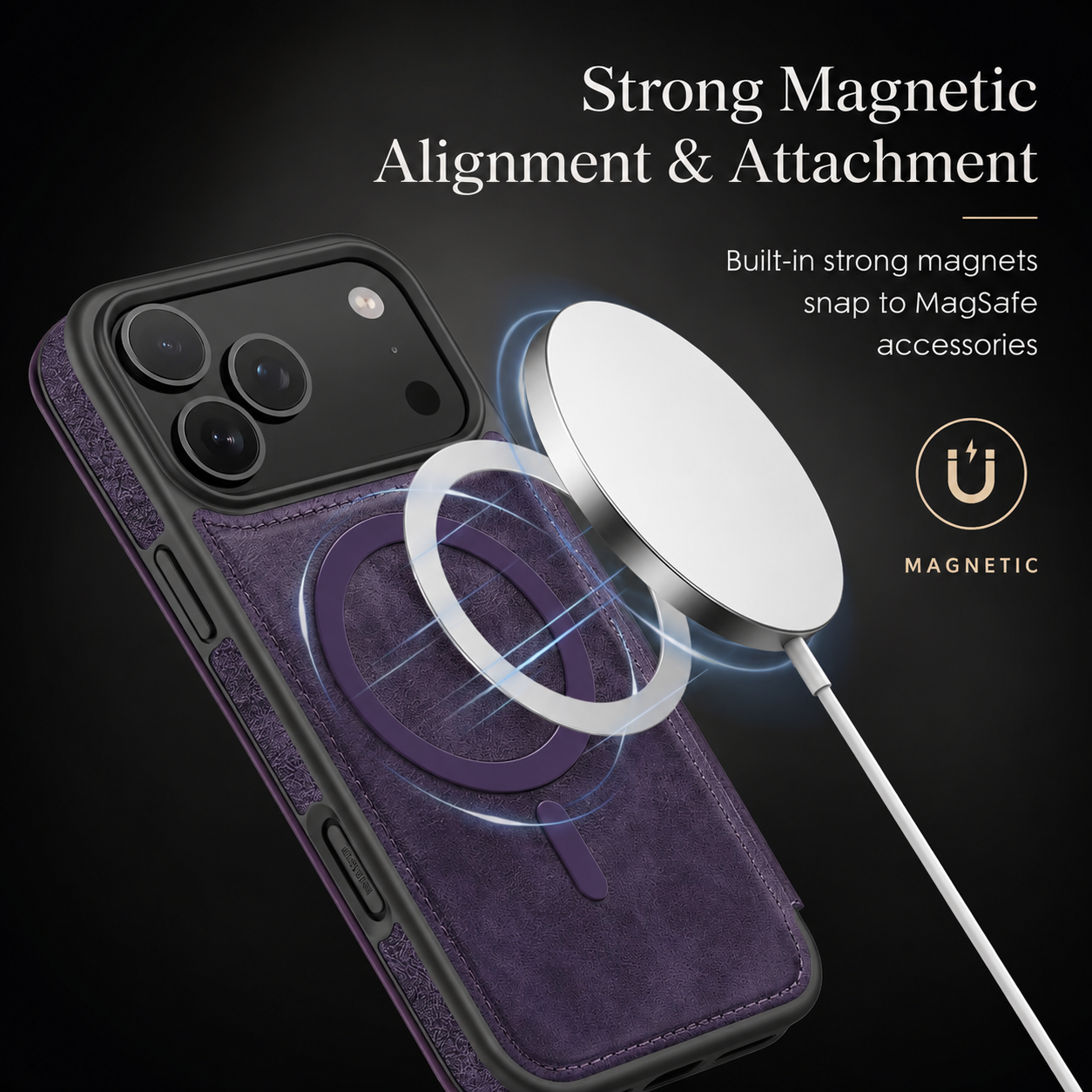 Premium iPhone Case RFID Blocking Leather Wallet Cover MagSafe Compatible Kickstand Card Holder Shockproof Protective Flip Case Wireless Charging