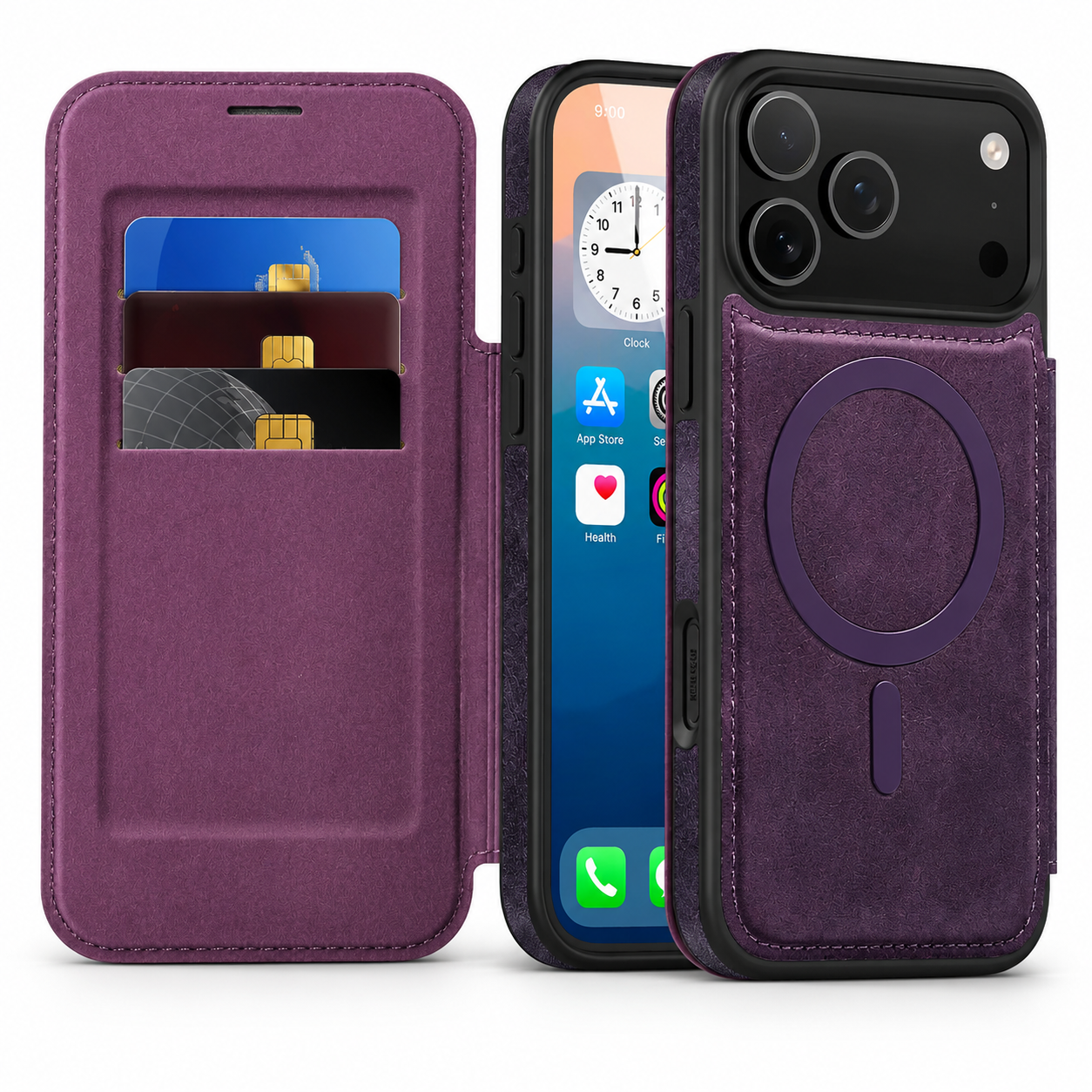 Premium iPhone Case RFID Blocking Leather Wallet Cover MagSafe Compatible Kickstand Card Holder Shockproof Protective Flip Case Wireless Charging