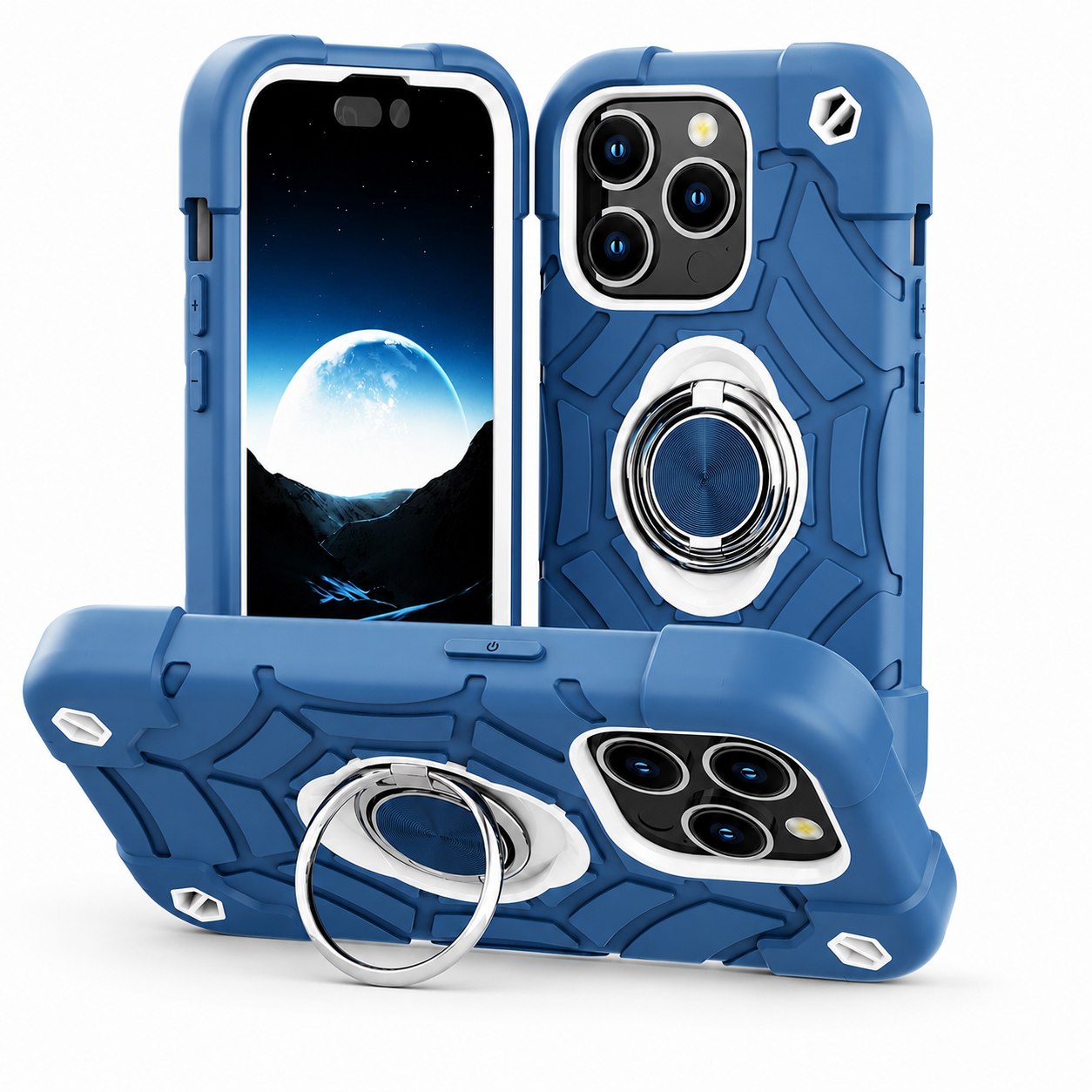 Premium iPhone Case Rugged Military Grade Protective Cover Dual Layer Shockproof Armor Ring Holder Magnetic Car Mount Compatible Full Body Protection Design