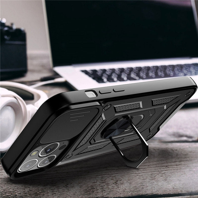 Premium iPhone Case Shockproof Armor Cover Slide Camera Lens Protector Rugged Full Body Protection TPU PC Hybrid Protective Case