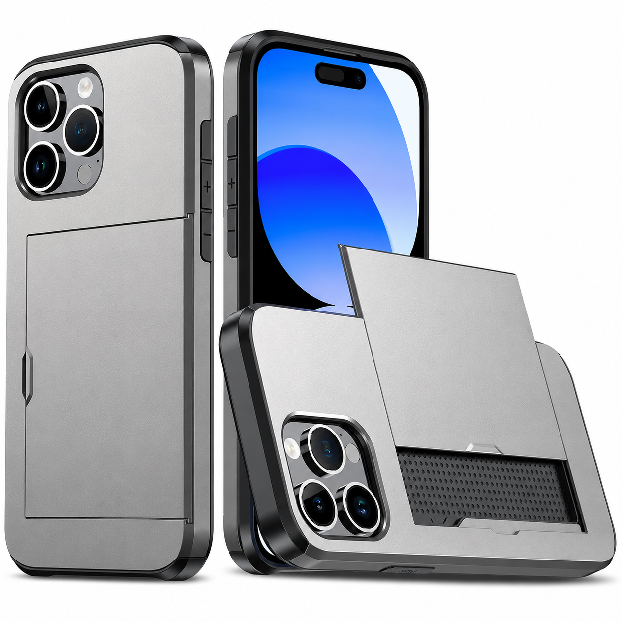 Premium iPhone Case Slide Wallet Armor Cover Card Holder Dual Layer Shockproof TPU PC Protective Design Anti Fingerprint Scratch Resistant Non Slip