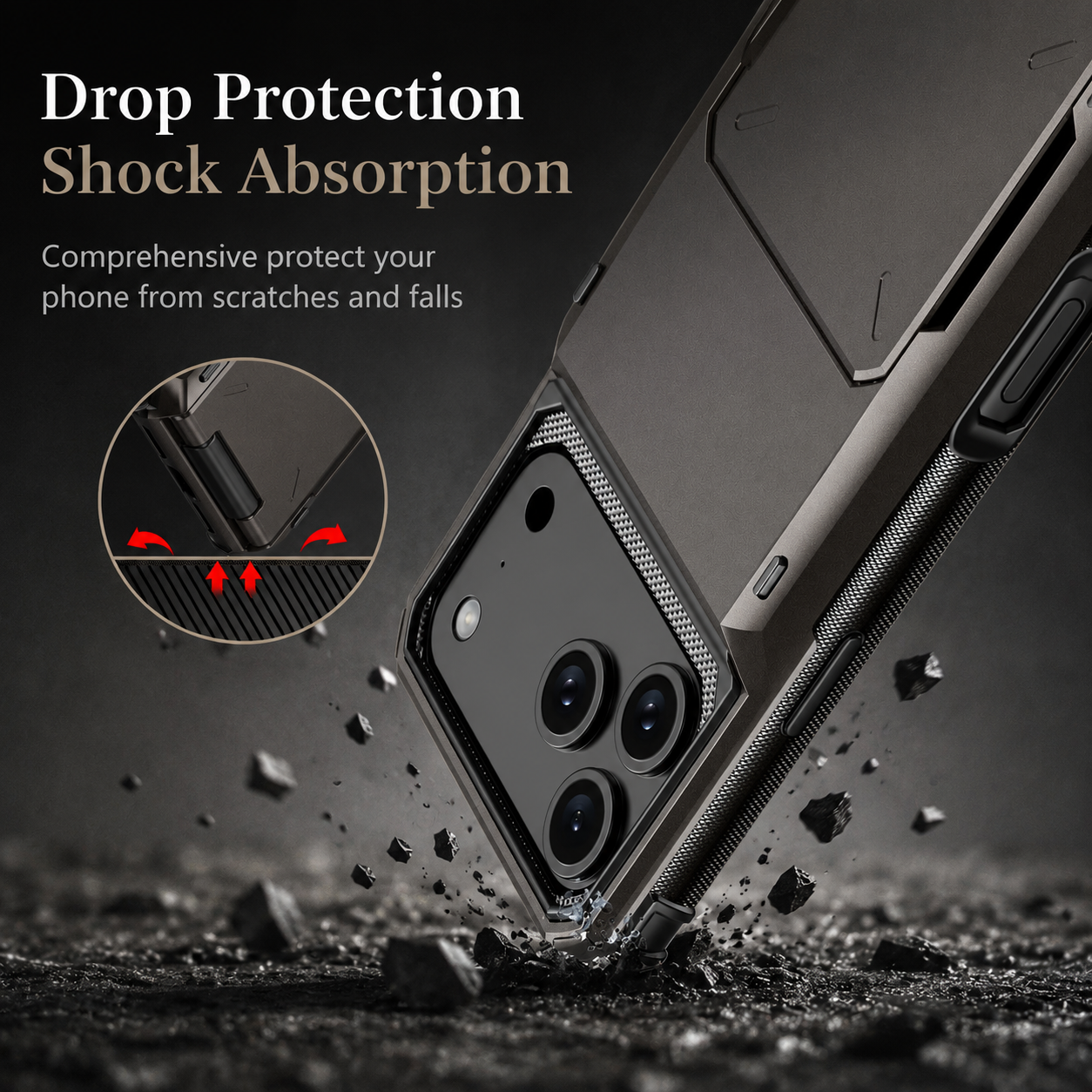 Premium iPhone Case Slide Wallet Card Holder Protective Cover Camera Lens Protection Dual Layer Shockproof Anti Scratch Non Slip Full Coverage