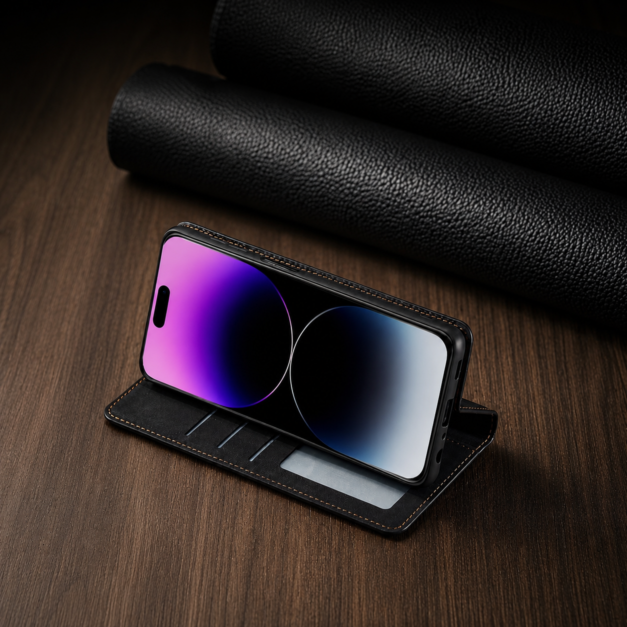 Premium iPhone Case Suede Leather Wallet Flip Cover Card Holder Magnetic Closure Shockproof Full Body Protection Slim Protective Design