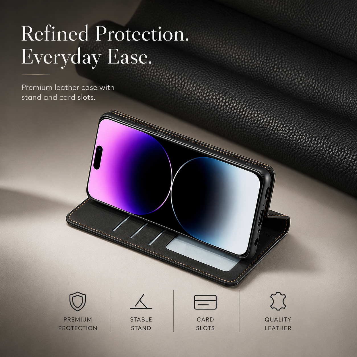 Premium iPhone Case Suede Leather Wallet Flip Cover Magnetic Closure Card Holder Shockproof Protective Cover Slim Luxury Design