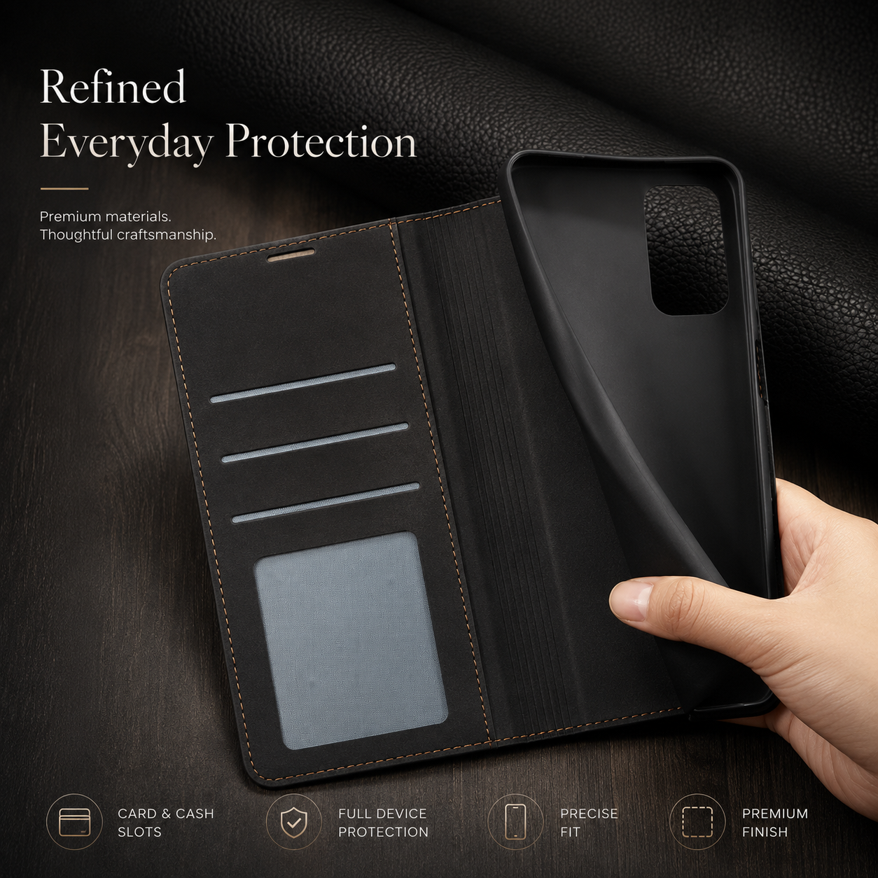 Premium iPhone Case Suede Leather Wallet Flip Cover Magnetic Closure Card Holder Shockproof Protective Cover Slim Luxury Design