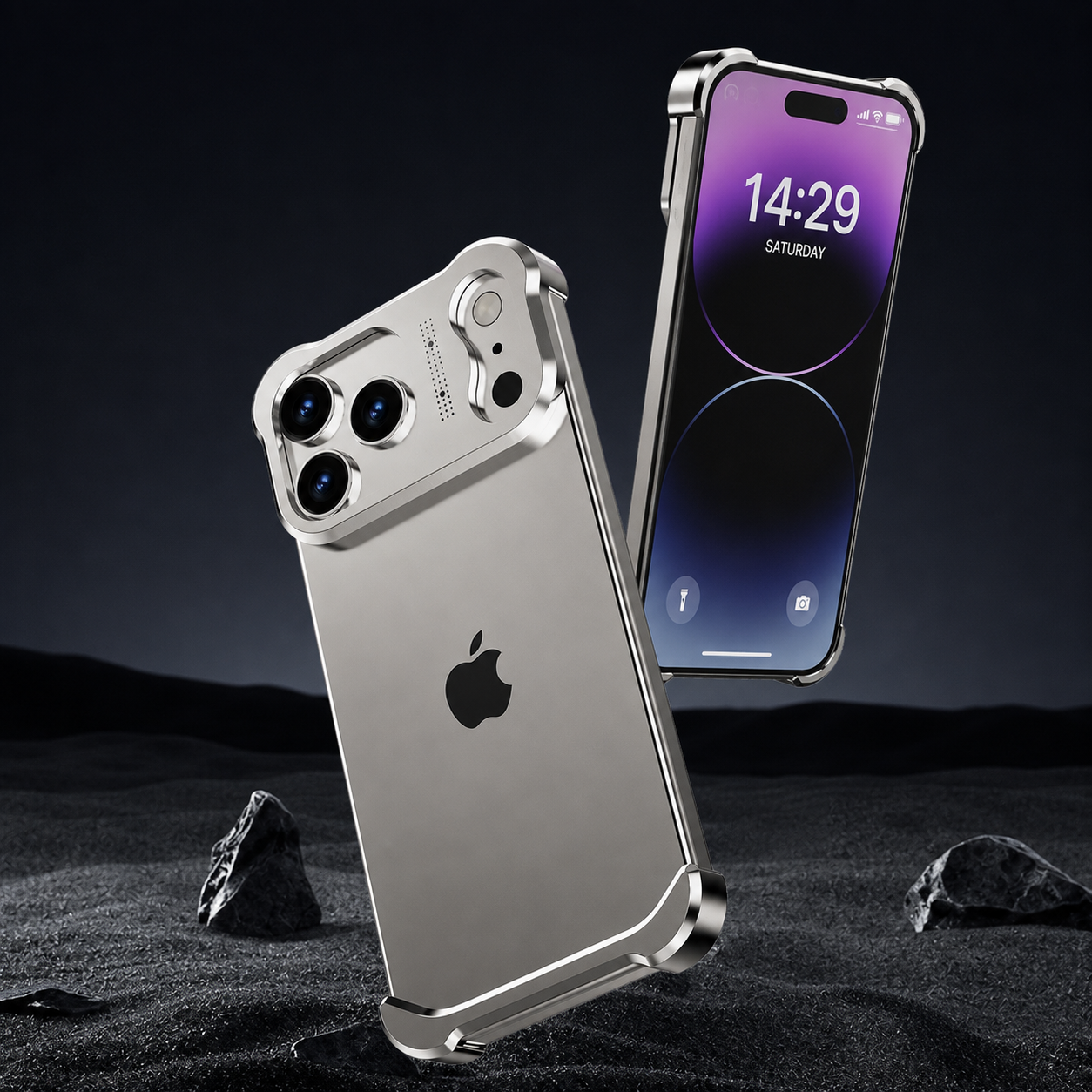 Premium iPhone Case Titanium Alloy Borderless Bumper Metal Frame Camera Lens Protection Shockproof Matte Anti Slip Lightweight Protective Design Cover