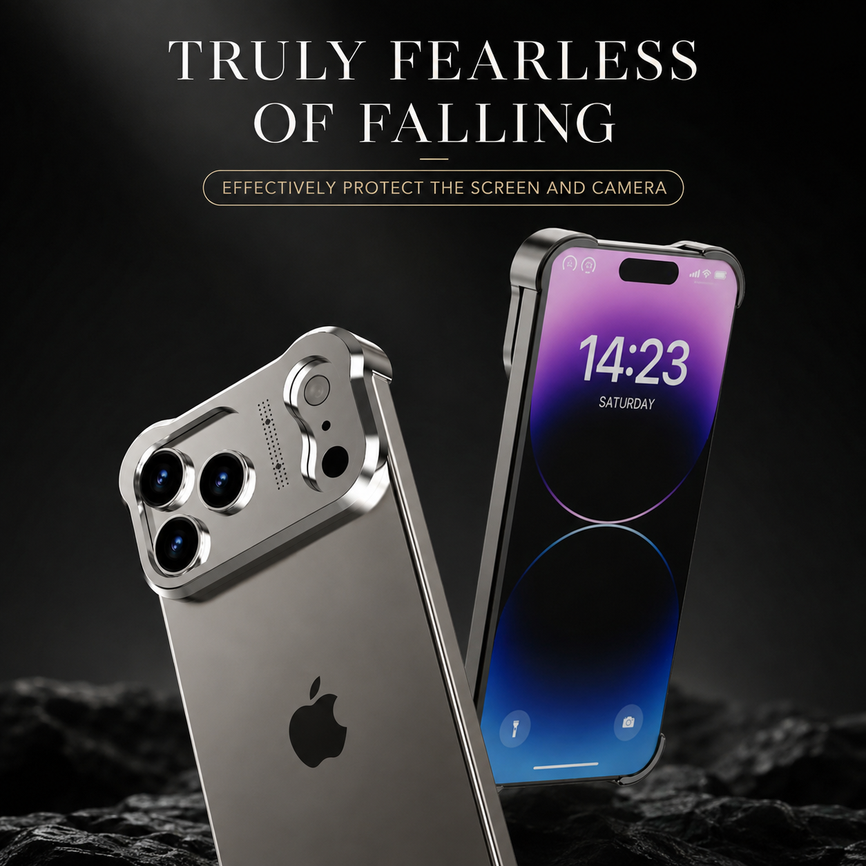 Premium iPhone Case Titanium Alloy Borderless Bumper Metal Frame Camera Lens Protection Shockproof Matte Anti Slip Lightweight Protective Design Cover
