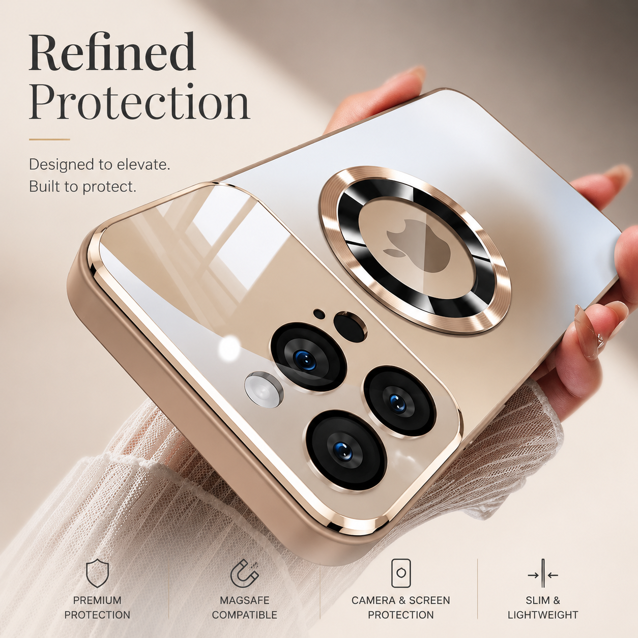 Premium iPhone Case Titanium MagSafe Compatible Magnetic Cover Glass Camera Lens Protection Shockproof Anti Fingerprint Anti Scratch Half Wrapped Design