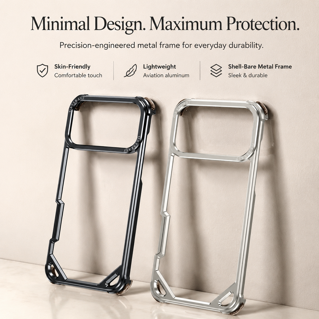 Premium iPhone Case Ultra Thin Aviation Aluminum Metal Frame Bumper Shockproof Protective Cover Wireless Charging Compatible Minimalist Half Wrapped Design