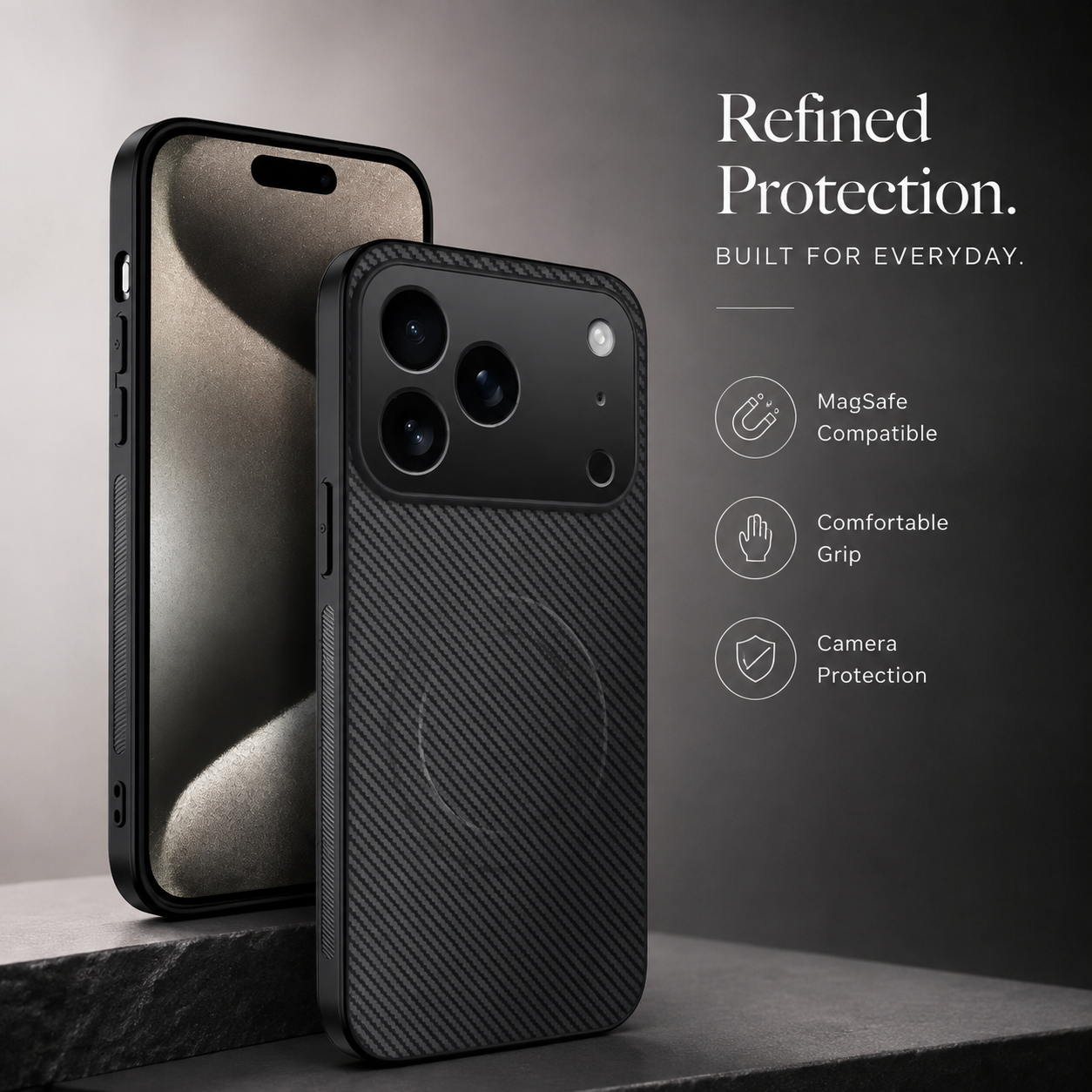 Premium iPhone Case Ultra Thin Carbon Fiber Magnetic Protective Cover Shockproof Wireless Charging Compatible Scratch Resistant Slim Full Coverage