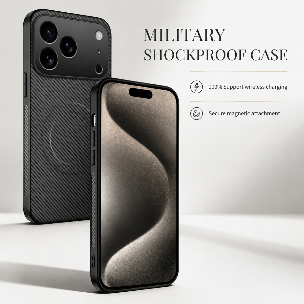 Premium iPhone Case Ultra Thin Carbon Fiber Magnetic Protective Cover Shockproof Wireless Charging Compatible Scratch Resistant Slim Full Coverage