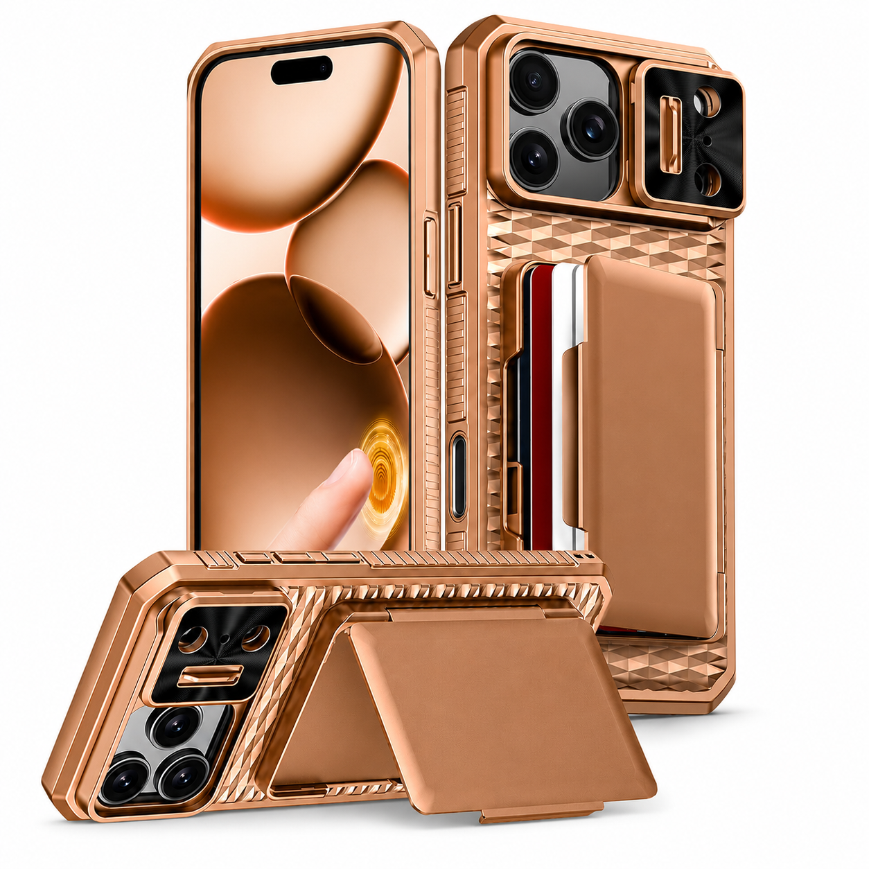 Premium iPhone Case Wallet Card Holder Sliding Camera Cover Shockproof Dual Layer Heavy Duty Protective Cover Stand Full Coverage Anti Scratch Design