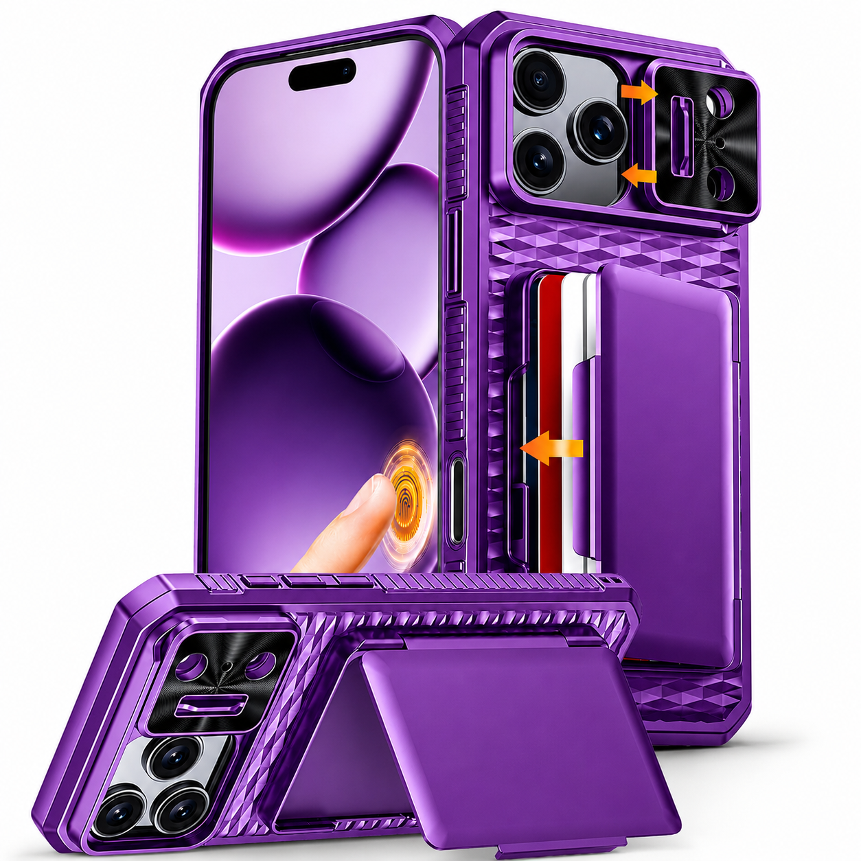 Premium iPhone Case Wallet Card Holder Sliding Camera Cover Shockproof Dual Layer Heavy Duty Protective Cover Stand Full Coverage Anti Scratch Design