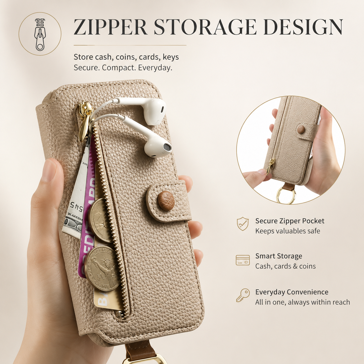 Premium iPhone Case Wallet Flip Leather Cover Card Holder Wrist Strap Ring Kickstand Shockproof Magnetic Closure Full Protection Design