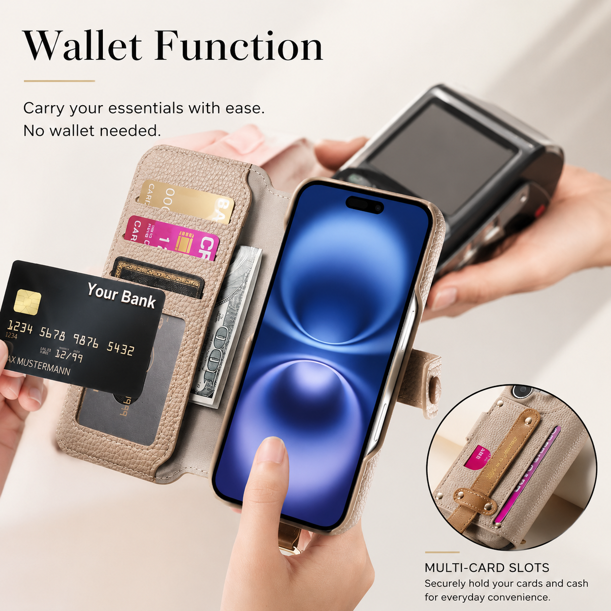 Premium iPhone Case Wallet Flip Leather Cover Card Holder Wrist Strap Ring Kickstand Shockproof Magnetic Closure Full Protection Design