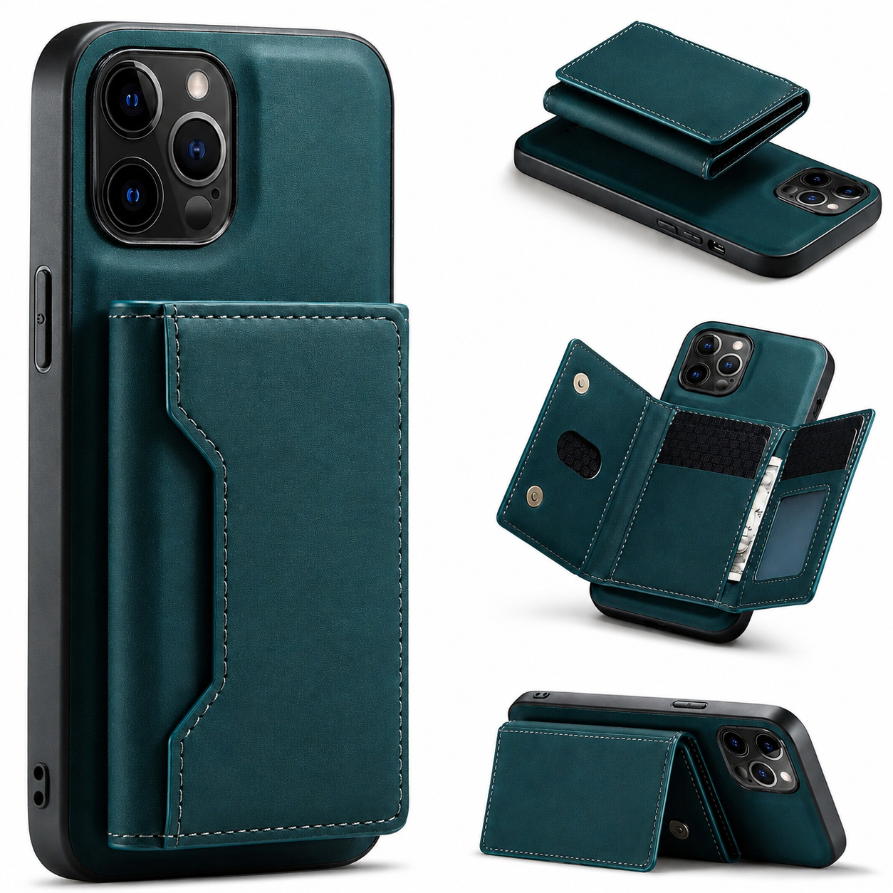 Premium iPhone Case Wallet MagSafe Compatible Detachable Leather Flip Cover Card Holder Shockproof Protective Stand RFID Style Full Coverage Design