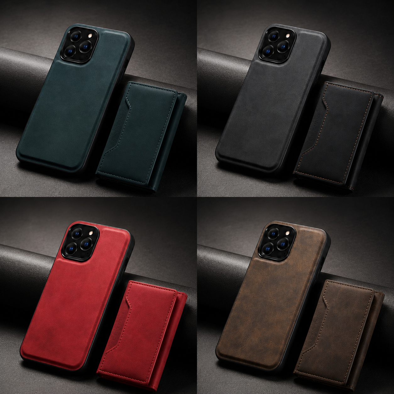 Premium iPhone Case Wallet MagSafe Compatible Detachable Leather Flip Cover Card Holder Shockproof Protective Stand RFID Style Full Coverage Design