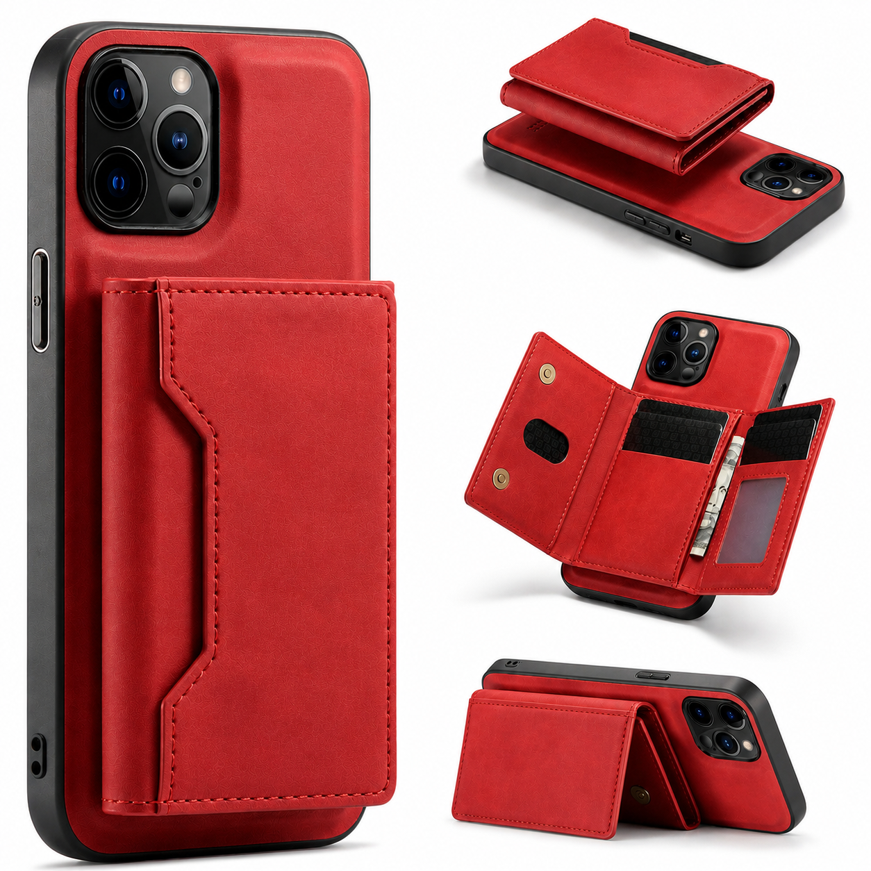 Premium iPhone Case Wallet MagSafe Compatible Detachable Leather Flip Cover Card Holder Shockproof Protective Stand RFID Style Full Coverage Design