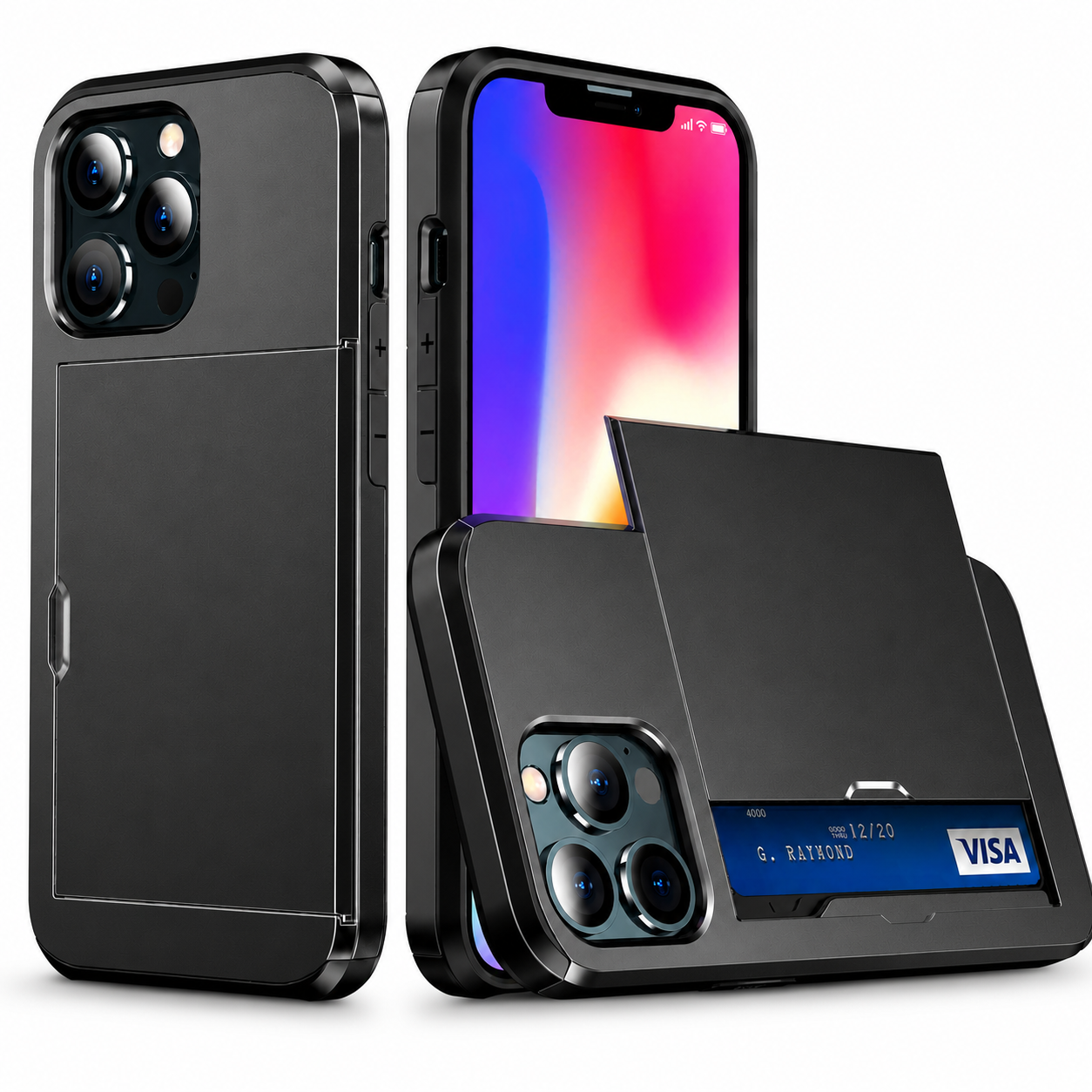 Premium iPhone Case Wallet MagSafe Compatible Dual Layer Slider Card Holder Protective Cover Shockproof Camera Protection Slim Rugged Design