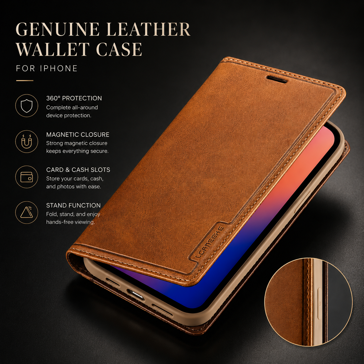 Premium iPhone Case Wallet MagSafe Compatible Leather Flip Cover Card Holder SIM Card Storage Shockproof Protective Full Body Stand Design
