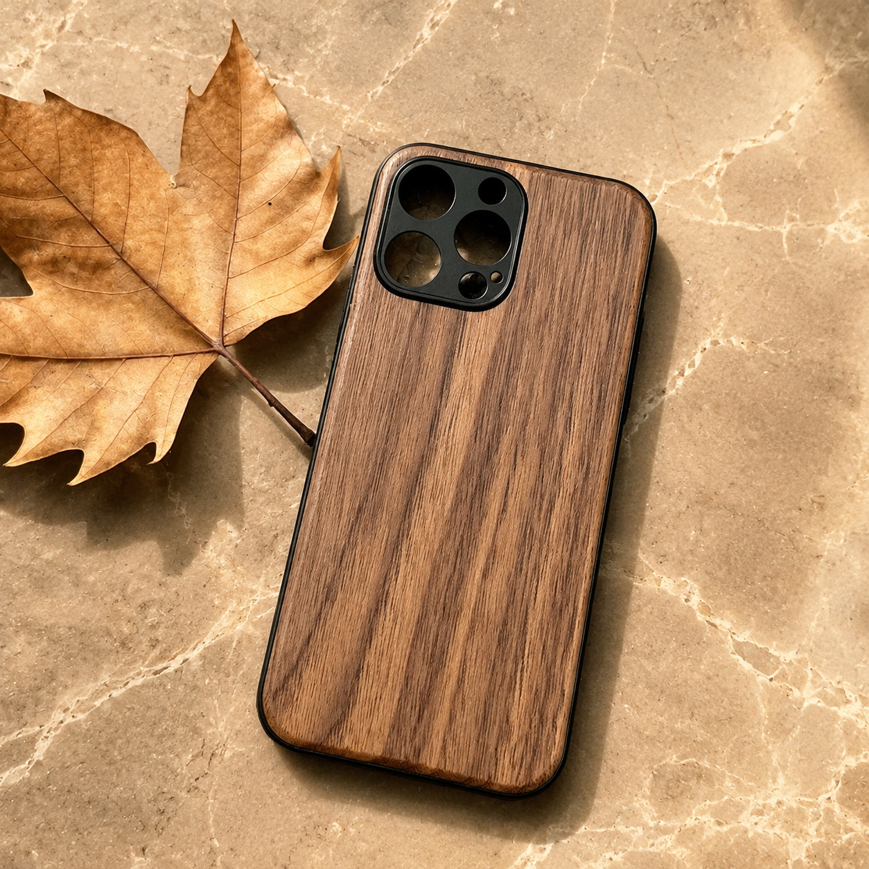 Premium iPhone Case Walnut Wood Protective Cover TPU Frame Shockproof Anti Scratch Magnetic Compatible Slim Durable Full Coverage Natural Design