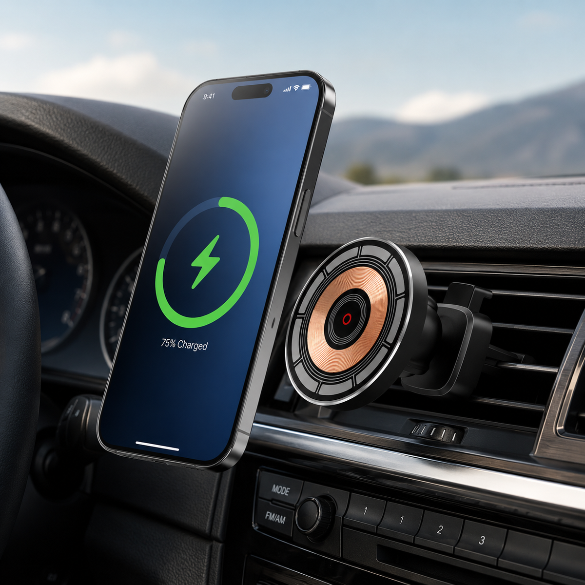 Premium 30W Magnetic Wireless Car Charger Fast Charging Phone Holder Dashboard Air Vent Mount 360° Rotation Smart Chip Anti-Slip Compatible with iPhone