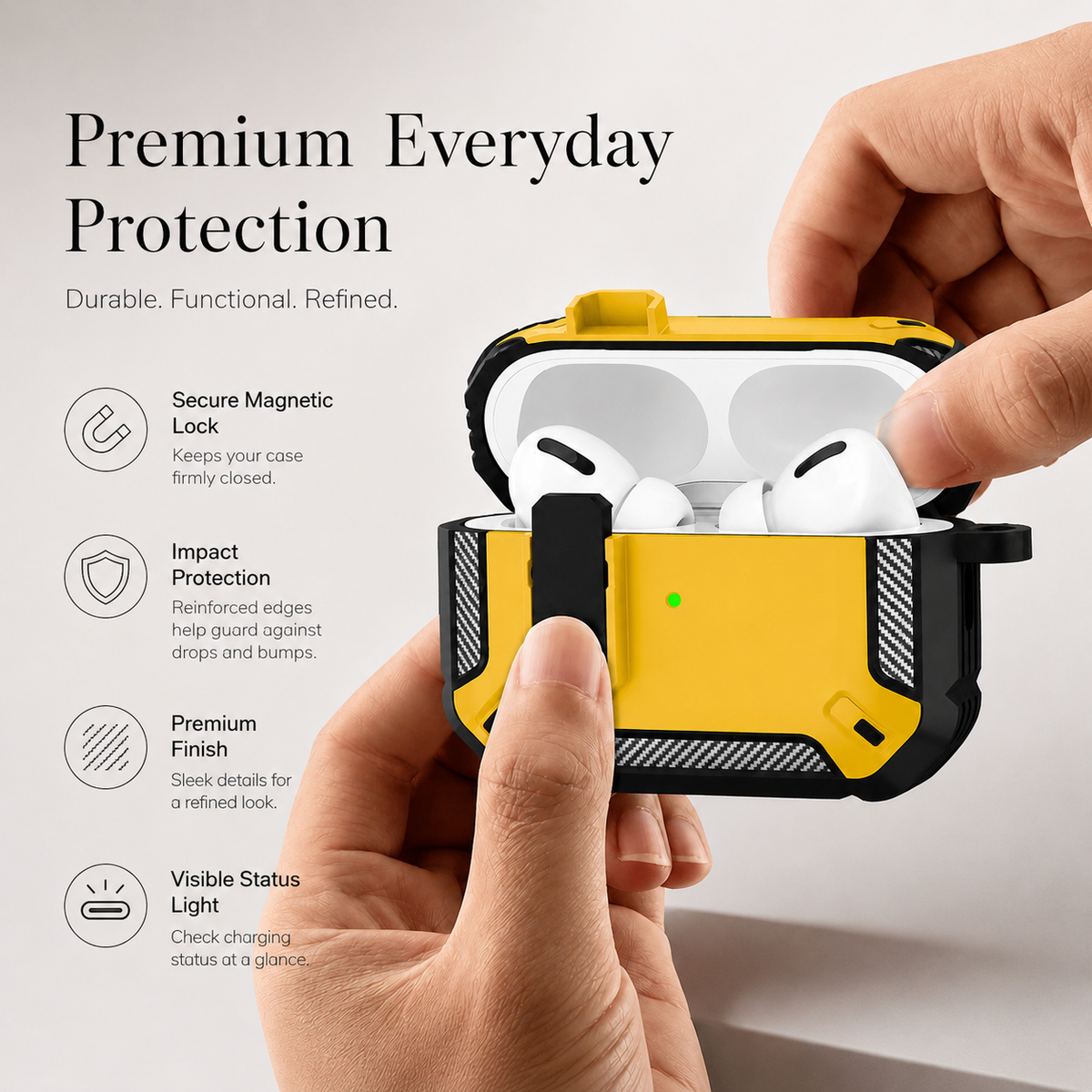 Premium Carbon Fiber AirPods Case Cover Shockproof TPU Protective Case Secure Lock Wireless Charging Anti-Scratch Compatible with AirPods