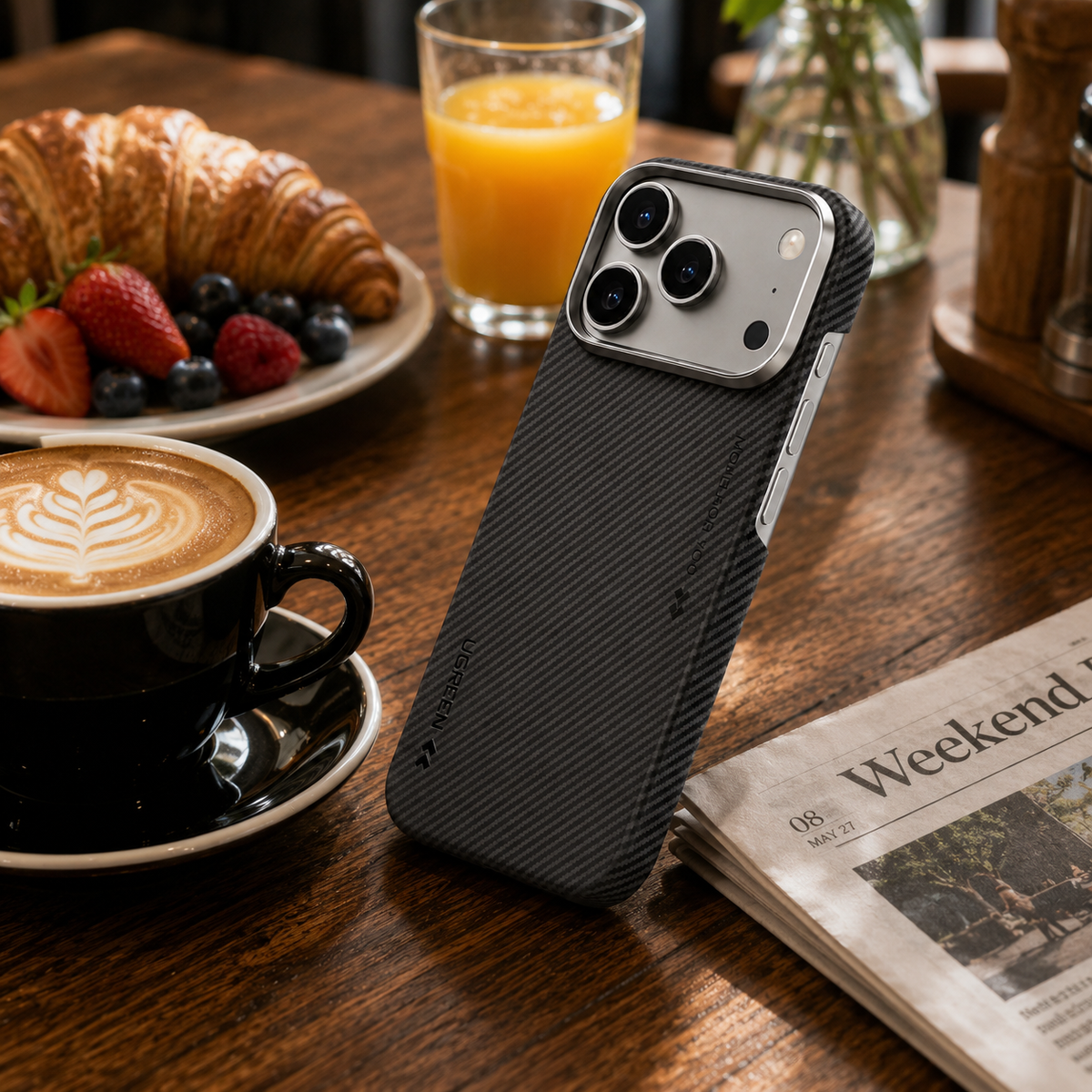 Premium Luxury iPhone Case Aramid Fiber Slim Hard Cover Military Grade Shockproof Matte Black Anti Fingerprint Durable Protective Design Finish