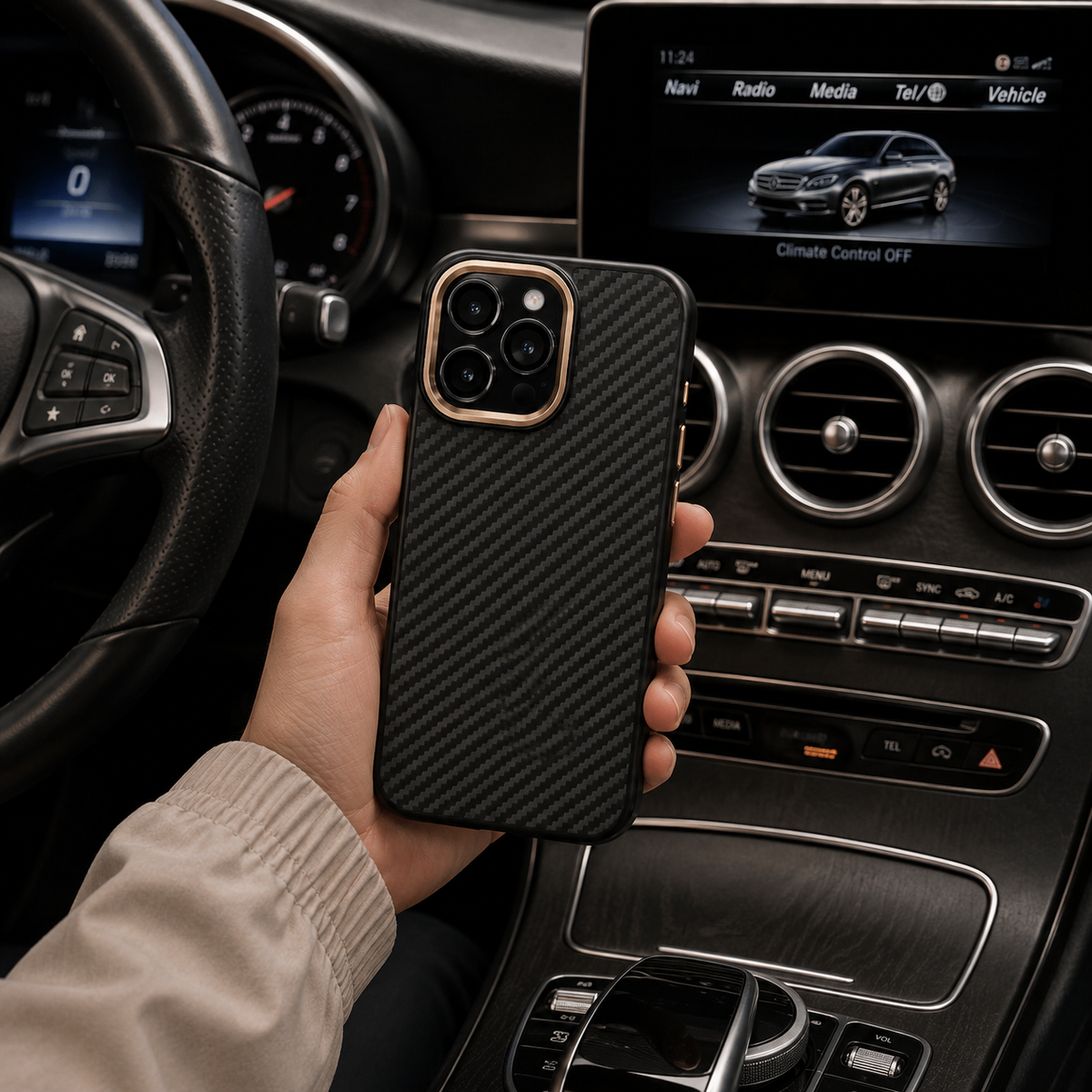 Premium Luxury iPhone Case Carbon Fiber Aramid Armor Cover Metal Frame Shockproof Full Coverage Wireless Charging Protective Durable Design Finish
