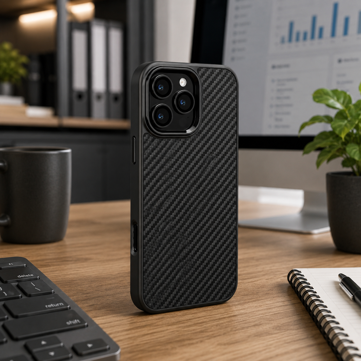 Premium Luxury iPhone Case Carbon Fiber Aramid Armor Cover Metal Frame Shockproof Full Coverage Wireless Charging Protective Durable Design Finish