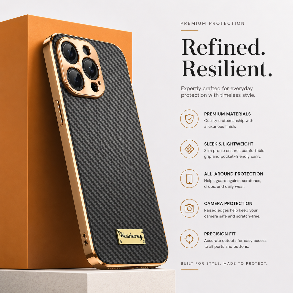 Premium Luxury iPhone Case Carbon Fiber Textured Leather Cover Alloy Metal Lens Guard Shockproof Slim Fit Wireless Charging Compatible Durable Design Finish