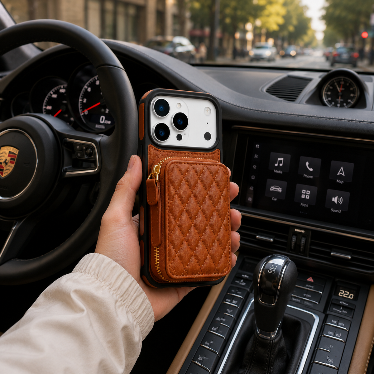 Premium Luxury iPhone Case Crossbody RFID Blocking Folio Wallet Cover Zipper Handbag Card Holder Kickstand Wrist Strap Lanyard Protective Design