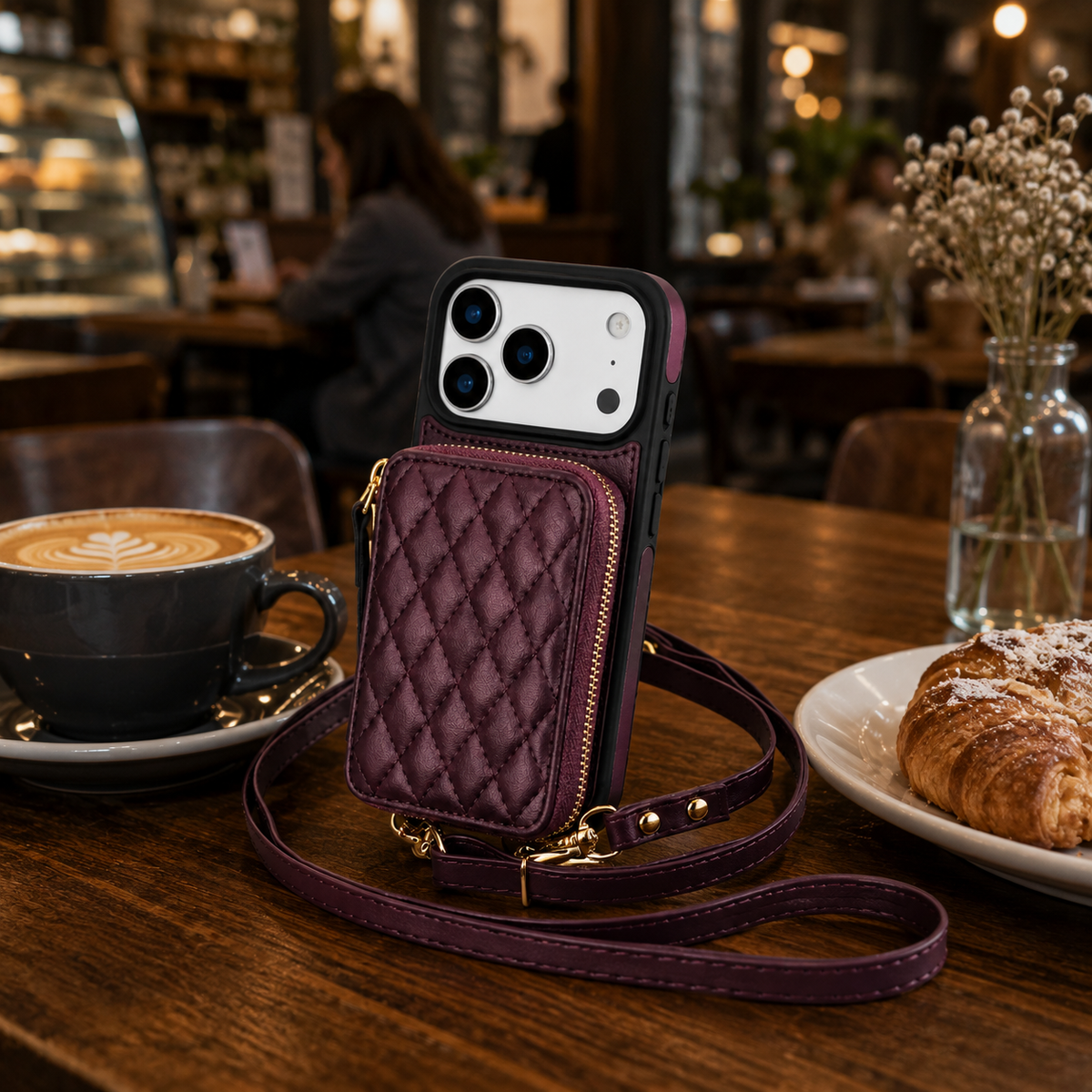 Premium Luxury iPhone Case Crossbody RFID Blocking Folio Wallet Cover Zipper Handbag Card Holder Kickstand Wrist Strap Lanyard Protective Design