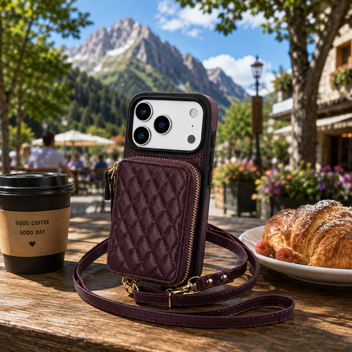 Premium Luxury iPhone Case Crossbody RFID Blocking Folio Wallet Cover Zipper Handbag Card Holder Kickstand Wrist Strap Lanyard Protective Design