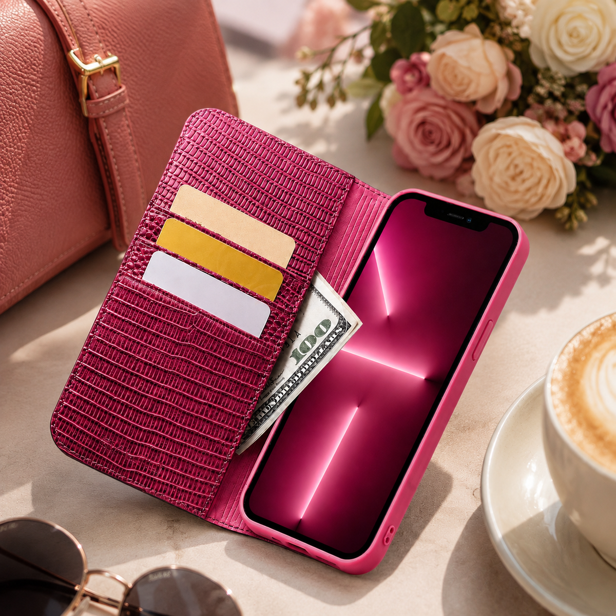 Premium Luxury iPhone Case Genuine Leather Flip Cover Card Slot Ultra Slim Shockproof Full Protection Durable Design Finish Magnetic Closure