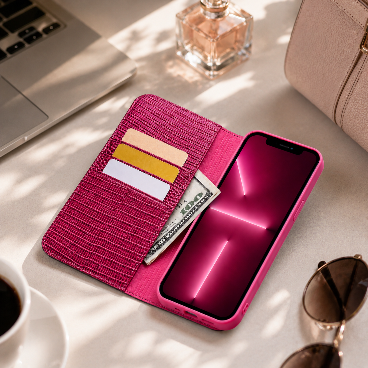 Premium Luxury iPhone Case Genuine Leather Flip Cover Card Slot Ultra Slim Shockproof Full Protection Durable Design Finish Magnetic Closure