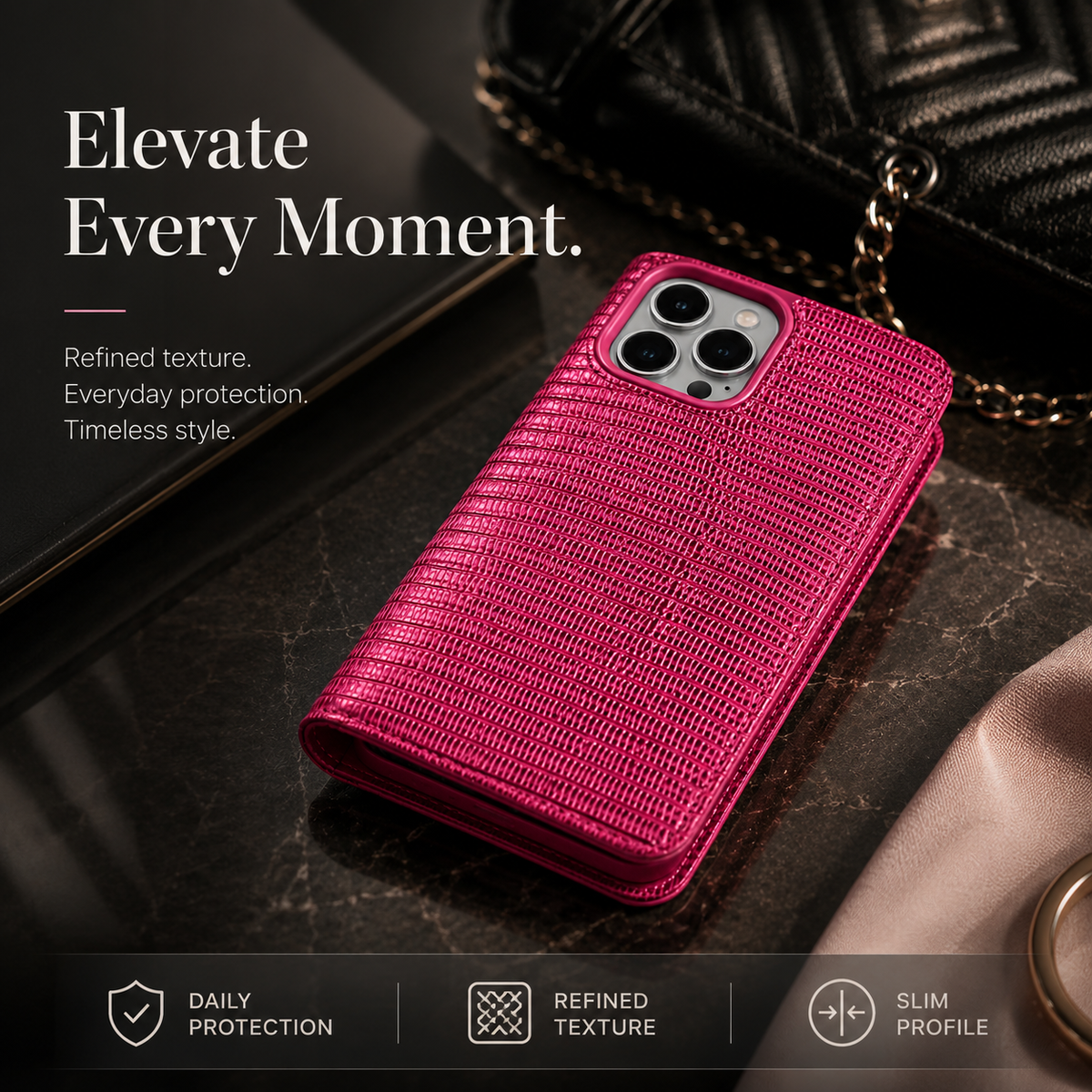 Premium Luxury iPhone Case Genuine Leather Flip Cover Card Slot Ultra Slim Shockproof Full Protection Durable Design Finish Magnetic Closure