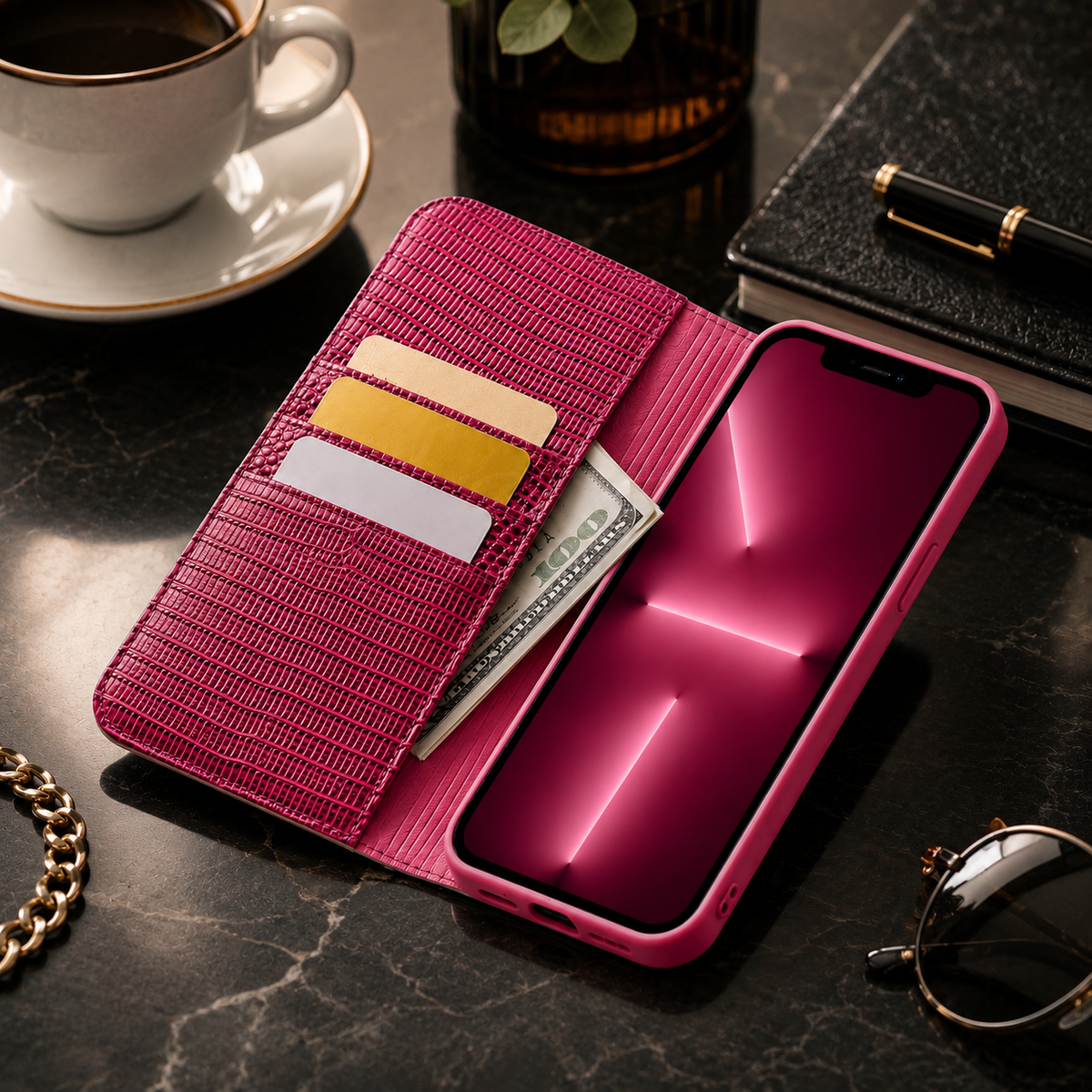 Premium Luxury iPhone Case Genuine Leather Flip Cover Card Slot Ultra Slim Shockproof Full Protection Durable Design Finish Magnetic Closure