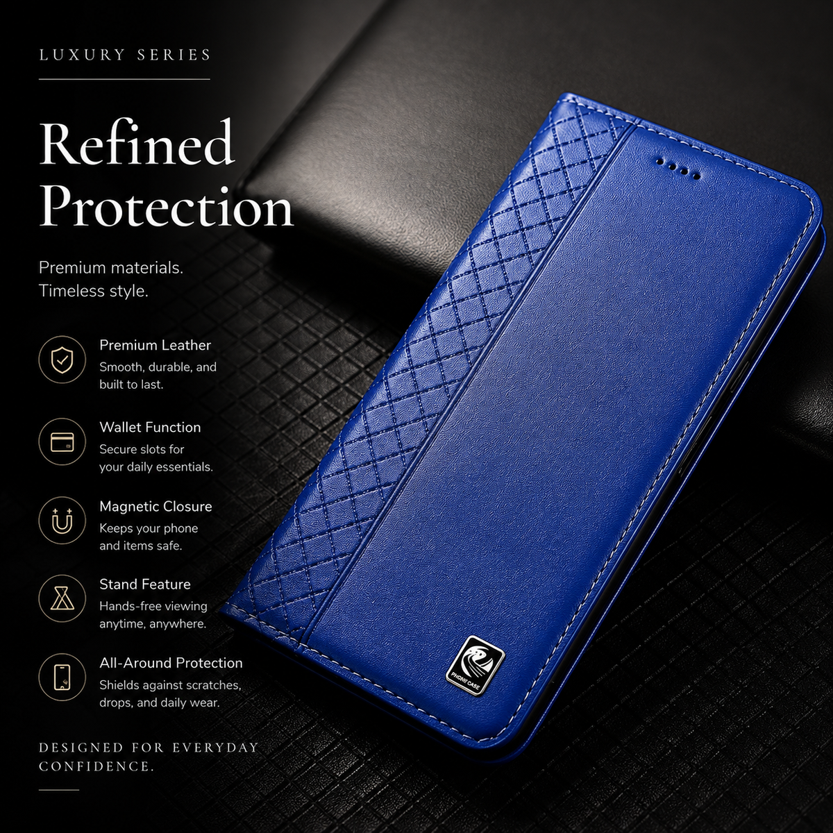 Premium Luxury iPhone Case Genuine Nappa Leather Wallet Flip Cover Card Holder Magnetic Closure Shockproof Full Body Protection Slim Business Design Finish