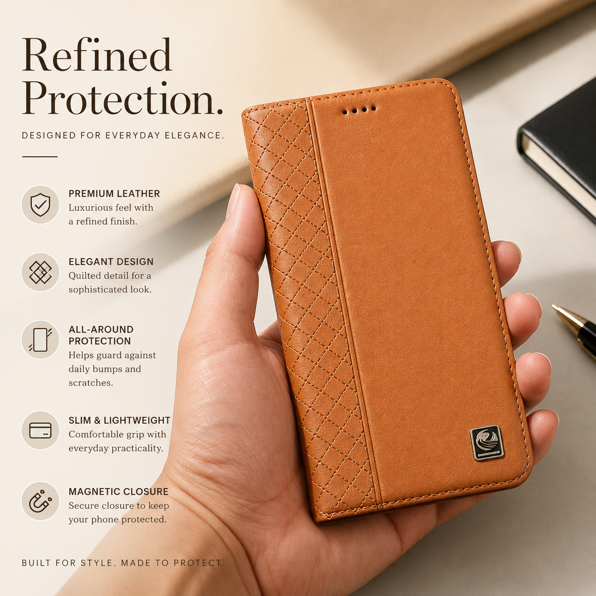 Premium Luxury iPhone Case Genuine Nappa Leather Wallet Flip Cover Card Holder Magnetic Closure Shockproof Full Body Protection Slim Business Design Finish