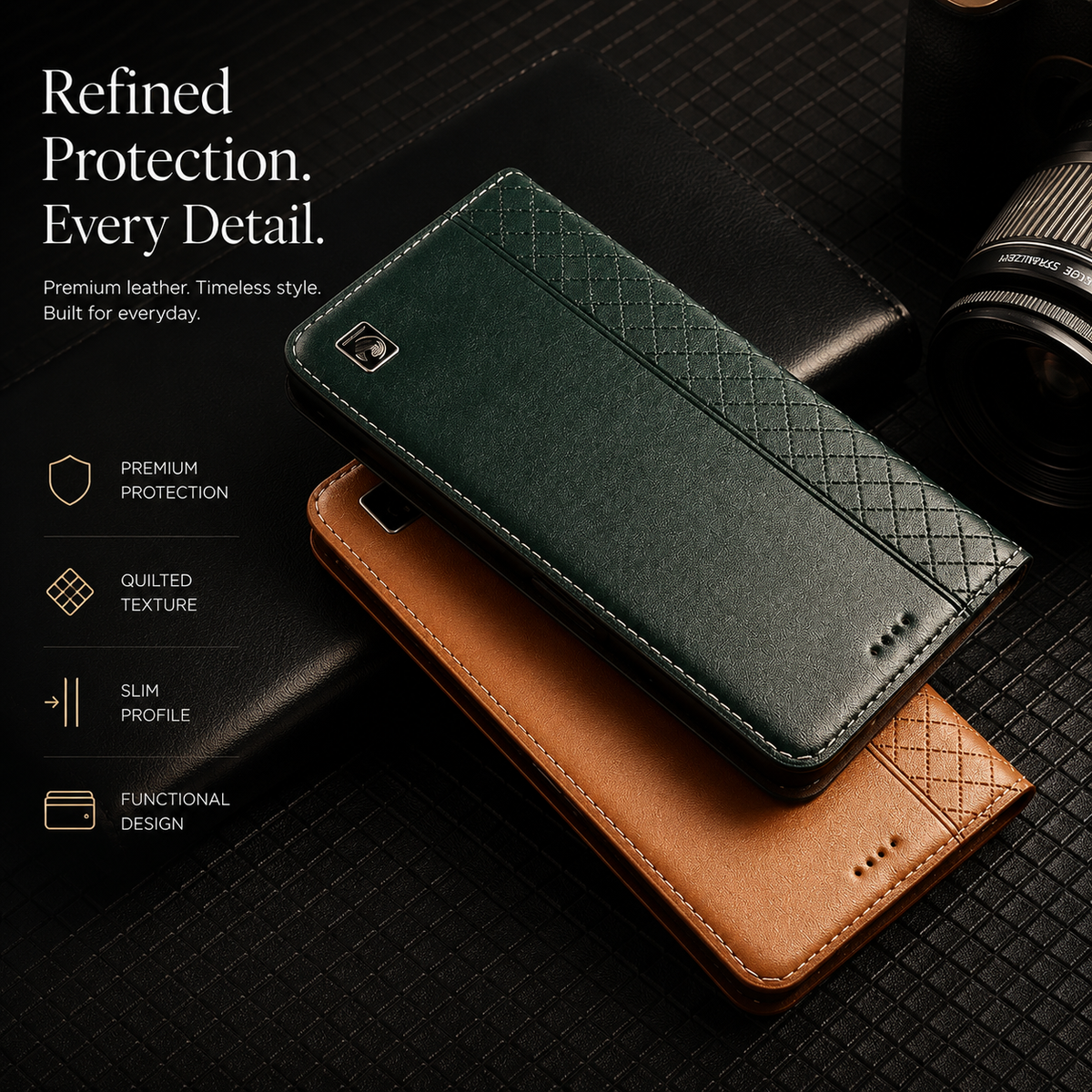 Premium Luxury iPhone Case Genuine Nappa Leather Wallet Flip Cover Card Holder Magnetic Closure Shockproof Full Body Protection Slim Business Design Finish