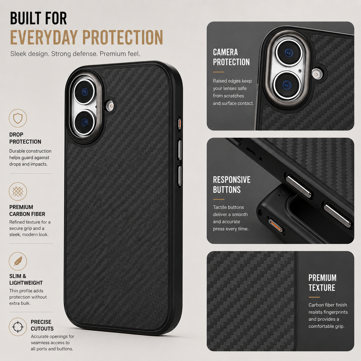 Premium Luxury iPhone Case MagSafe Compatible 1500D Aviation Carbon Fiber Cover Shockproof TPU Ultra Lightweight High Strength Protective Durable Design Finish