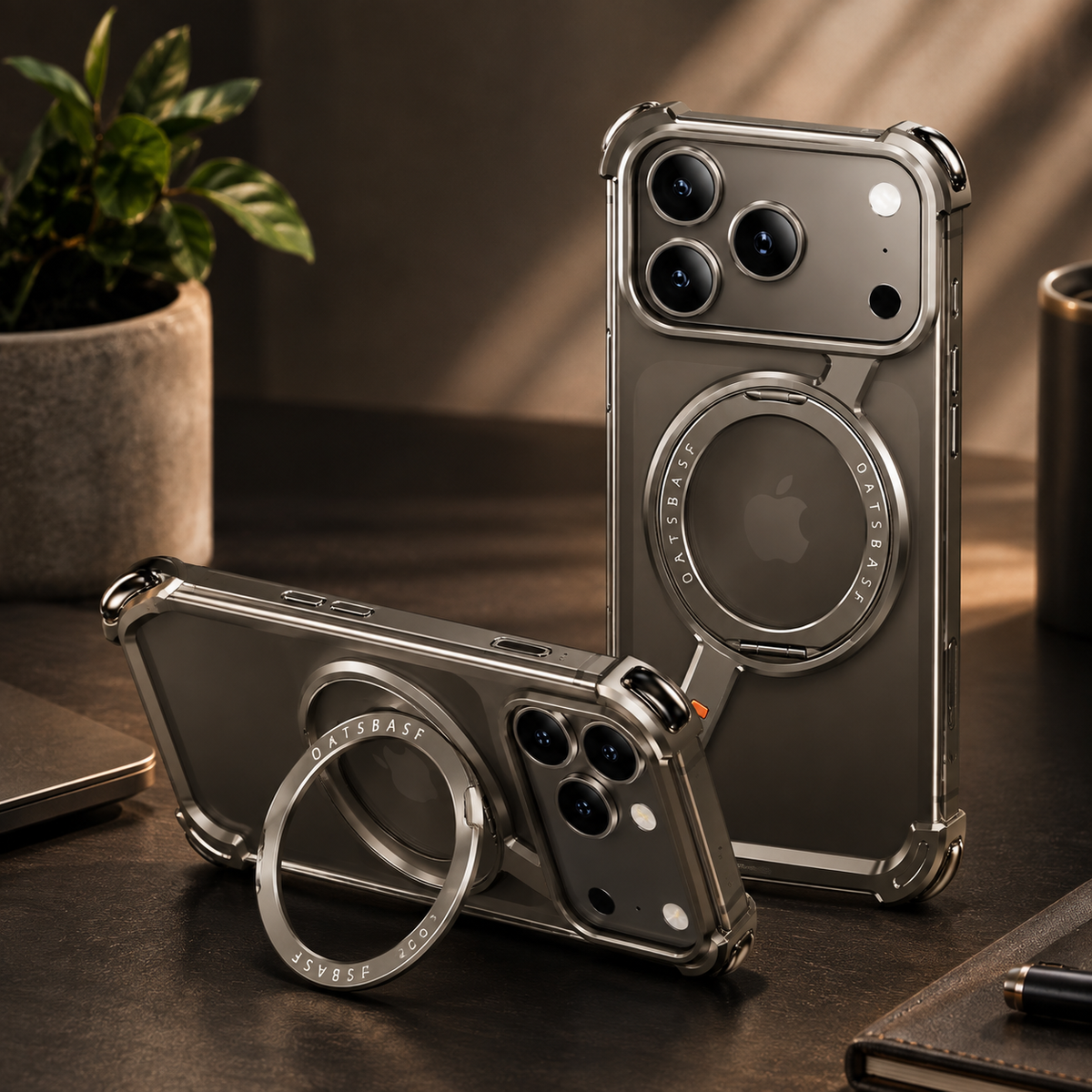 Premium Luxury iPhone Case MagSafe Compatible Aluminum Magnetic Cover Frameless Shockproof 360° Rotating Ring Stand Camera Protection Slim Design Finish