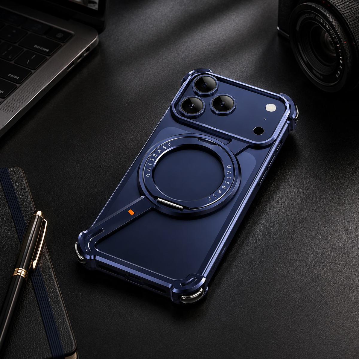 Premium Luxury iPhone Case MagSafe Compatible Aluminum Magnetic Cover Frameless Shockproof 360° Rotating Ring Stand Camera Protection Slim Design Finish