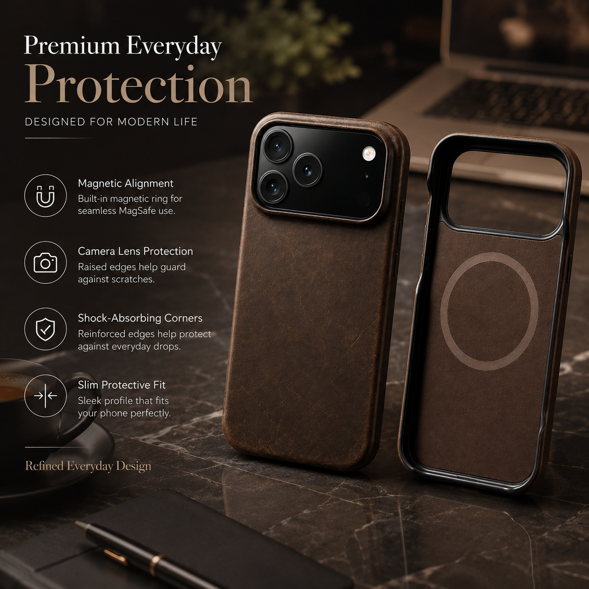 Premium Luxury iPhone Case MagSafe Compatible Genuine Cowhide Leather Pull Up Cover Retro Magnetic Shockproof Full Back Protective Durable Design